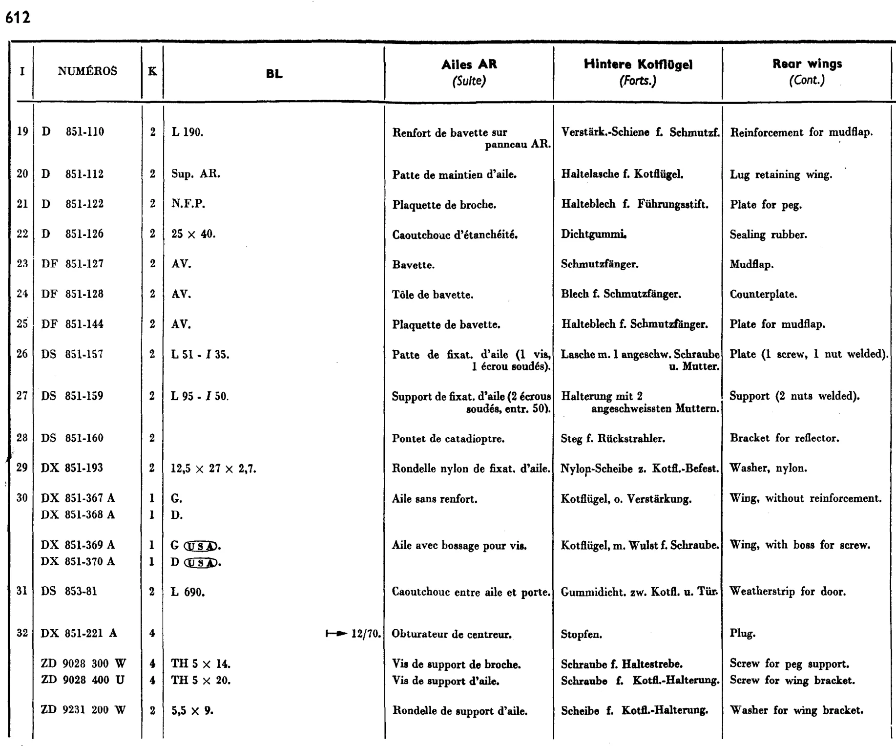 Rear wing (berline), page 513 of 698 — 604 Parts Catalogue — Volume I