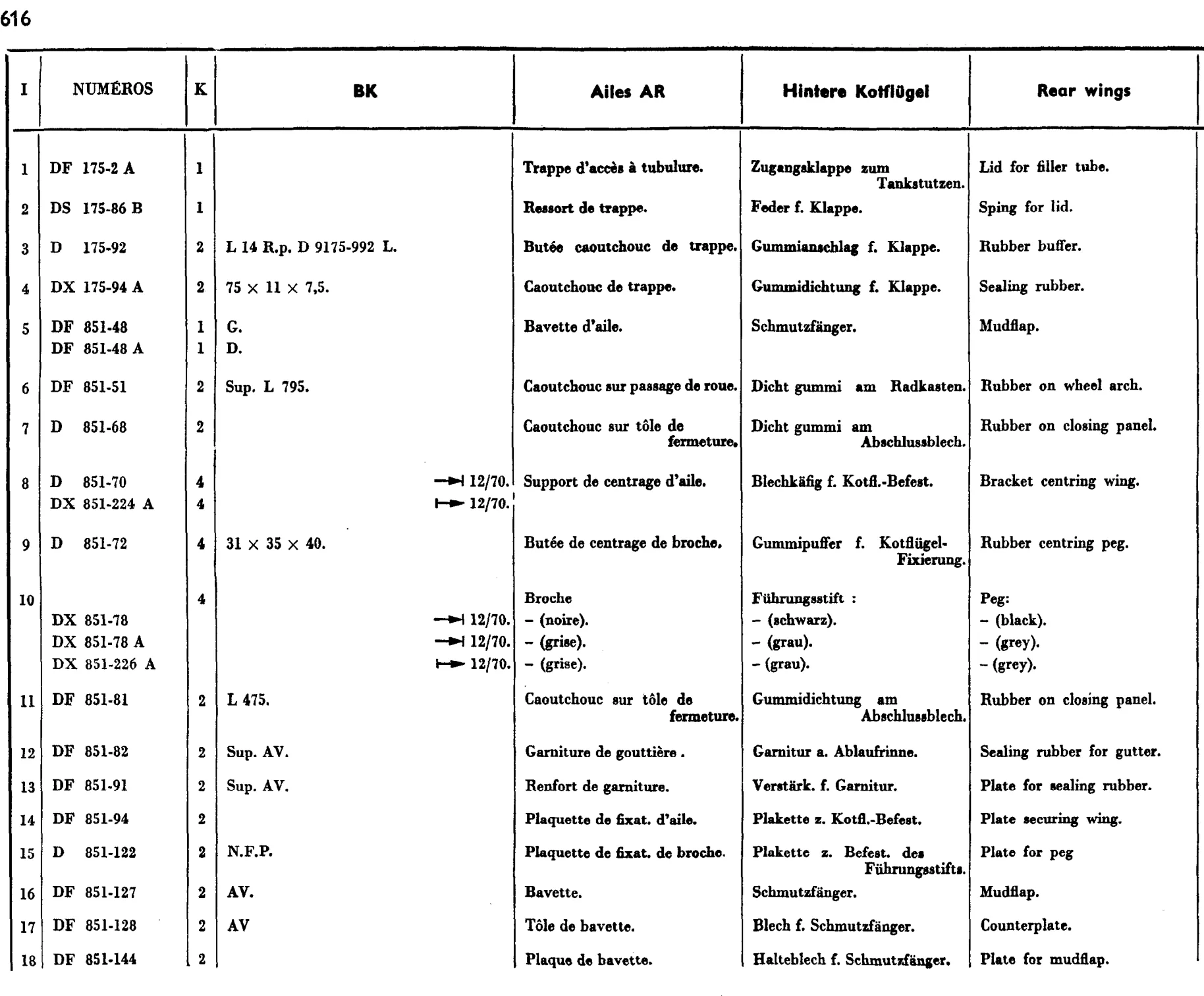 Rear wing (break), page 516 of 698 — 604 Parts Catalogue — Volume I