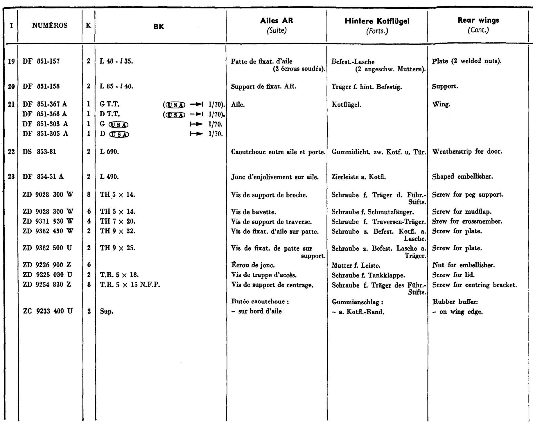 Rear wing (break), page 517 of 698 — 604 Parts Catalogue — Volume I