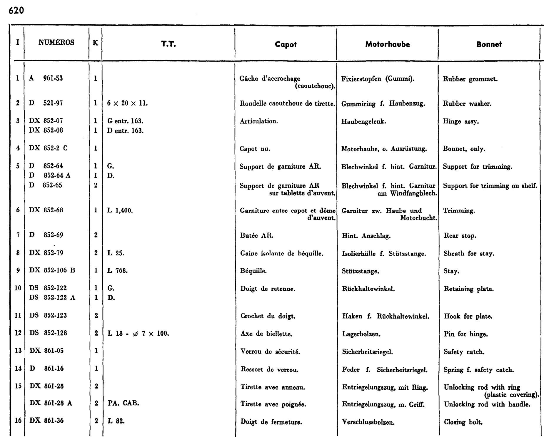 Bonnet, page 519 of 698 — 604 Parts Catalogue — Volume I