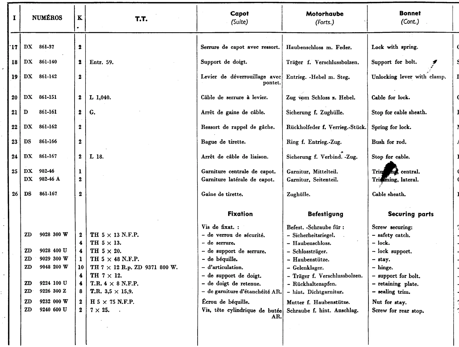 Bonnet, page 520 of 698 — 604 Parts Catalogue — Volume I