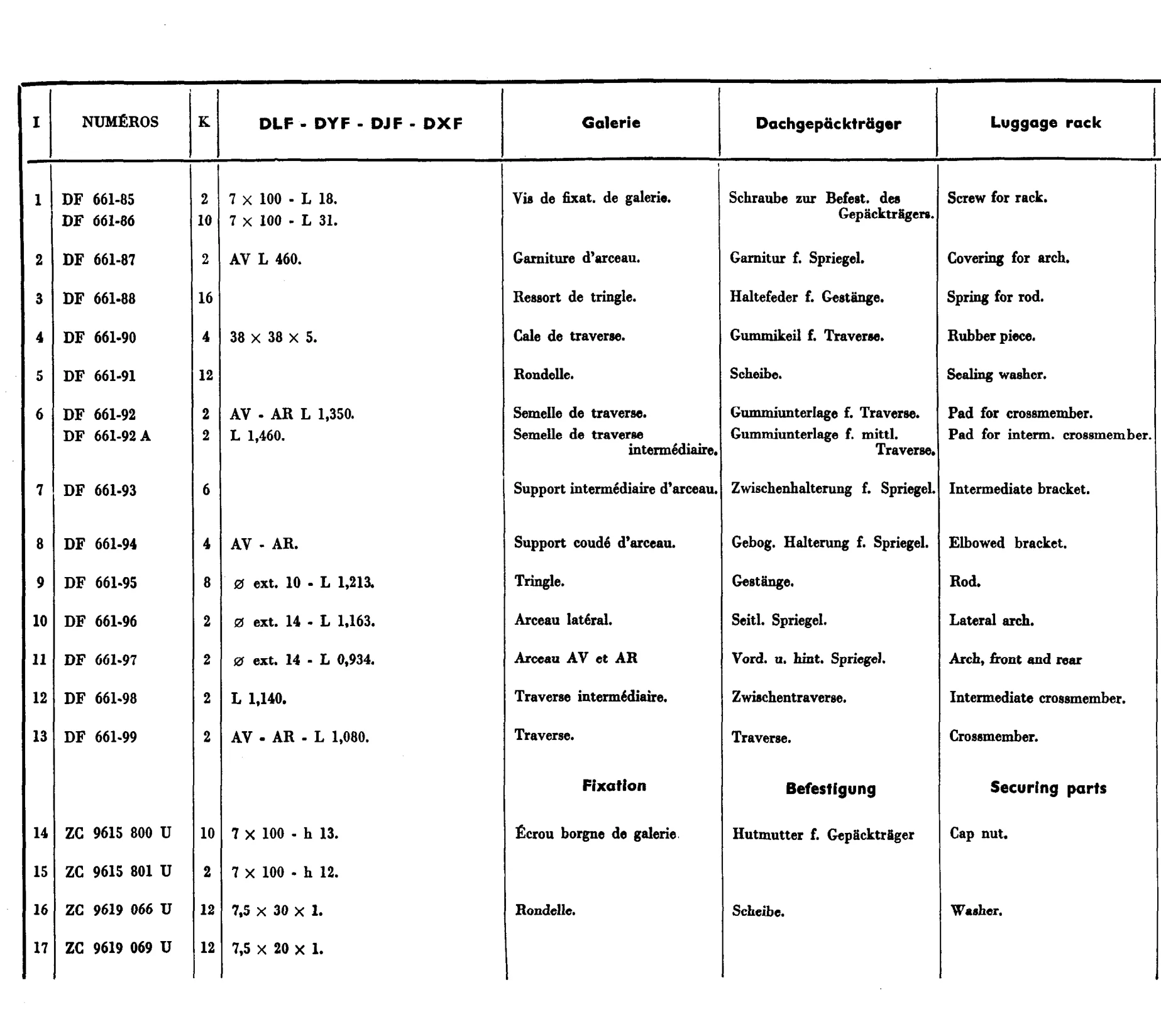 Luggage rack, page 534 of 698 — 604 Parts Catalogue — Volume I