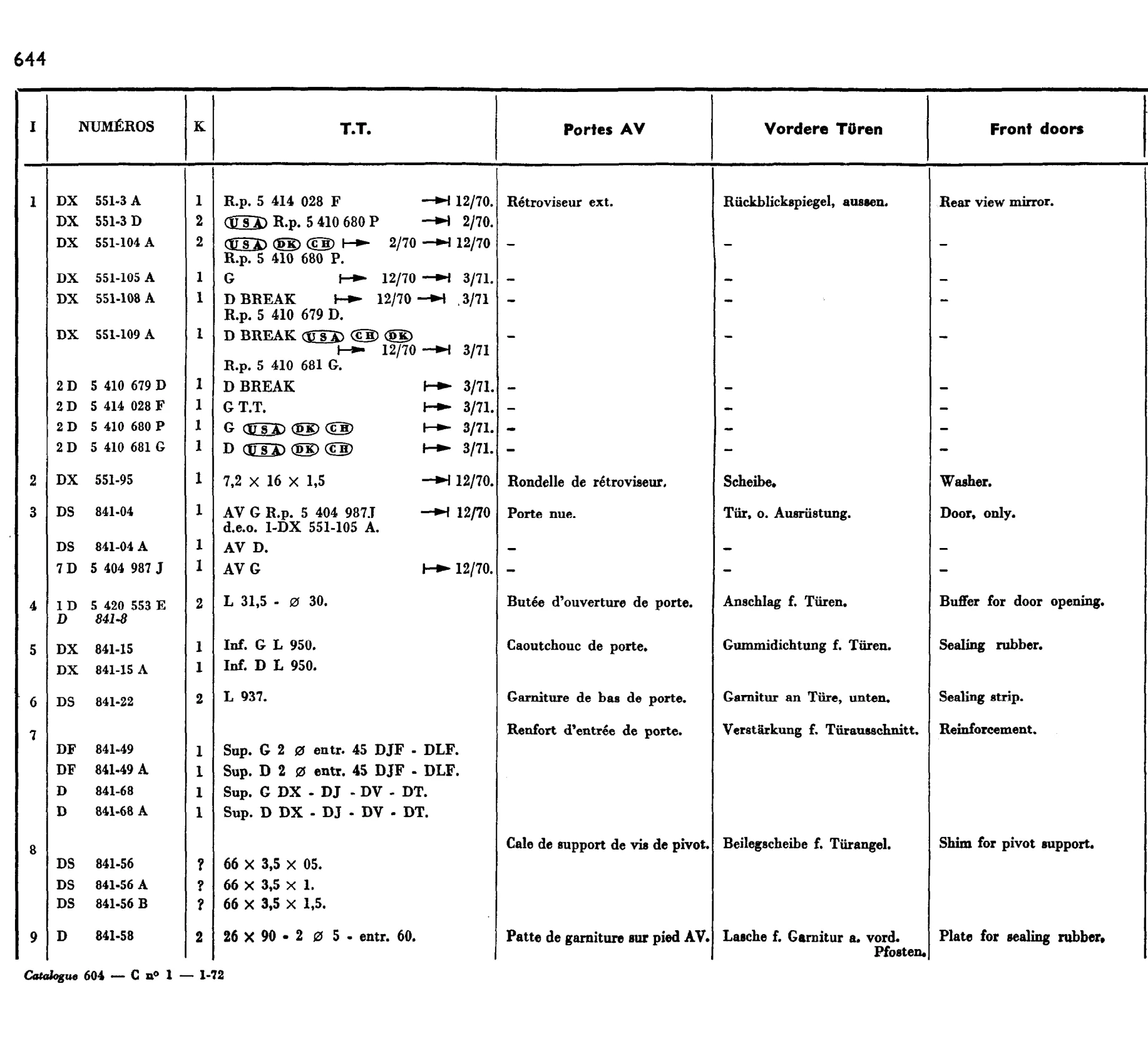 Front doors, page 536 of 698 — 604 Parts Catalogue — Volume I