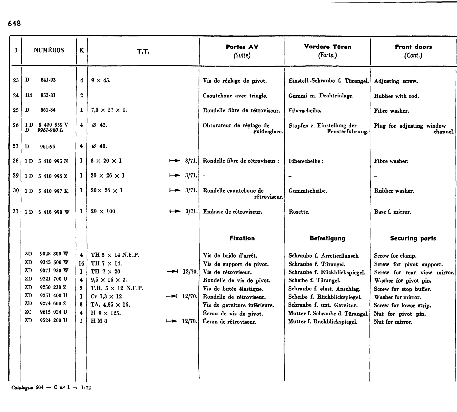 Front doors, page 538 of 698 — 604 Parts Catalogue — Volume I