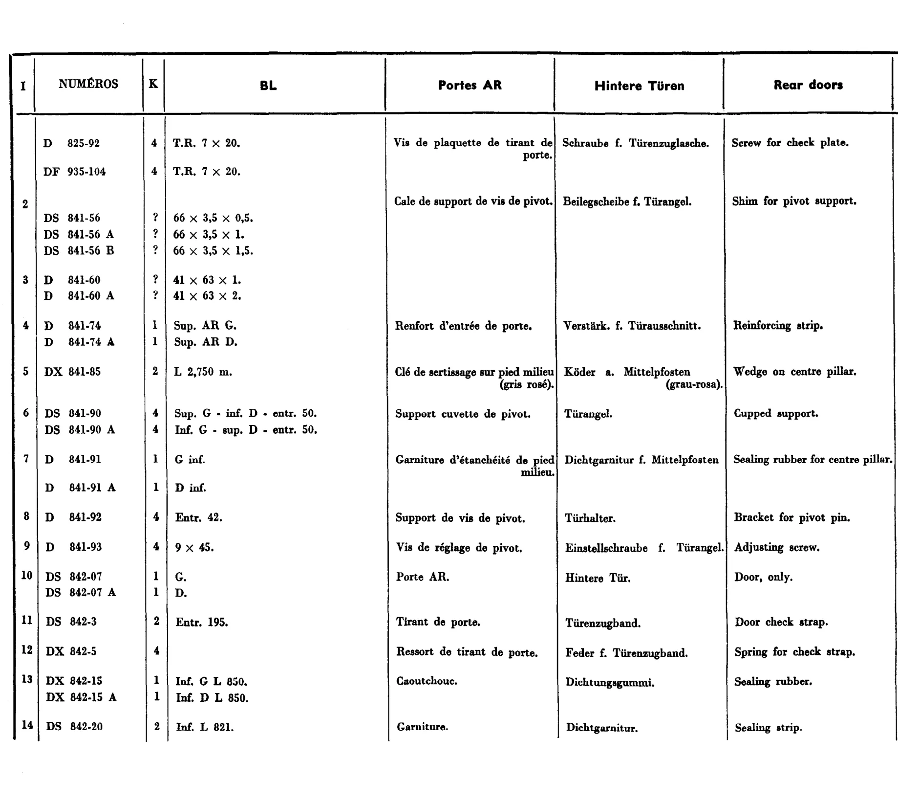 Rear doors - BL, page 540 of 698 — 604 Parts Catalogue — Volume I