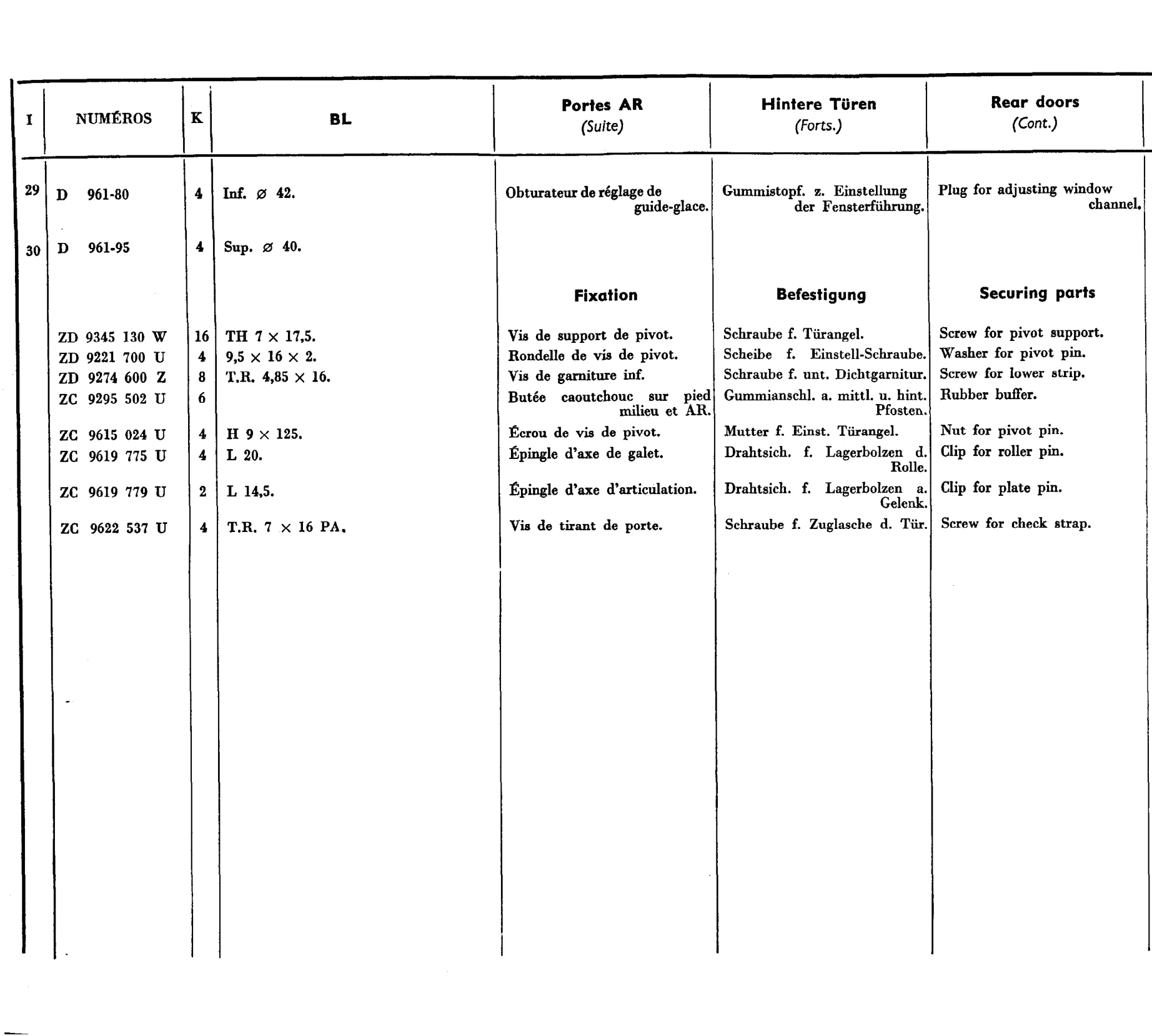 Rear doors - BL, page 542 of 698 — 604 Parts Catalogue — Volume I