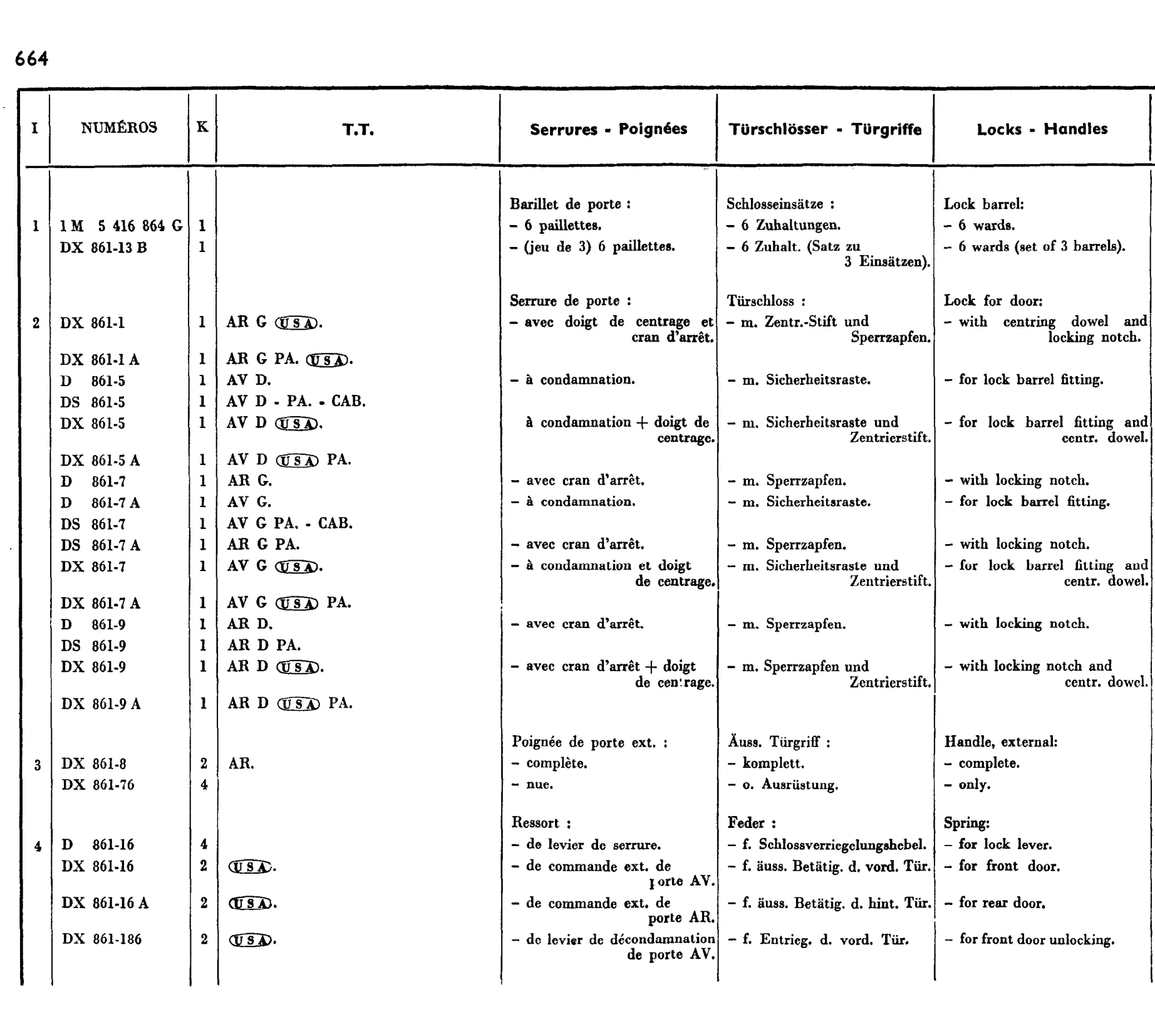 Door locks, handles, page 550 of 698 — 604 Parts Catalogue — Volume I