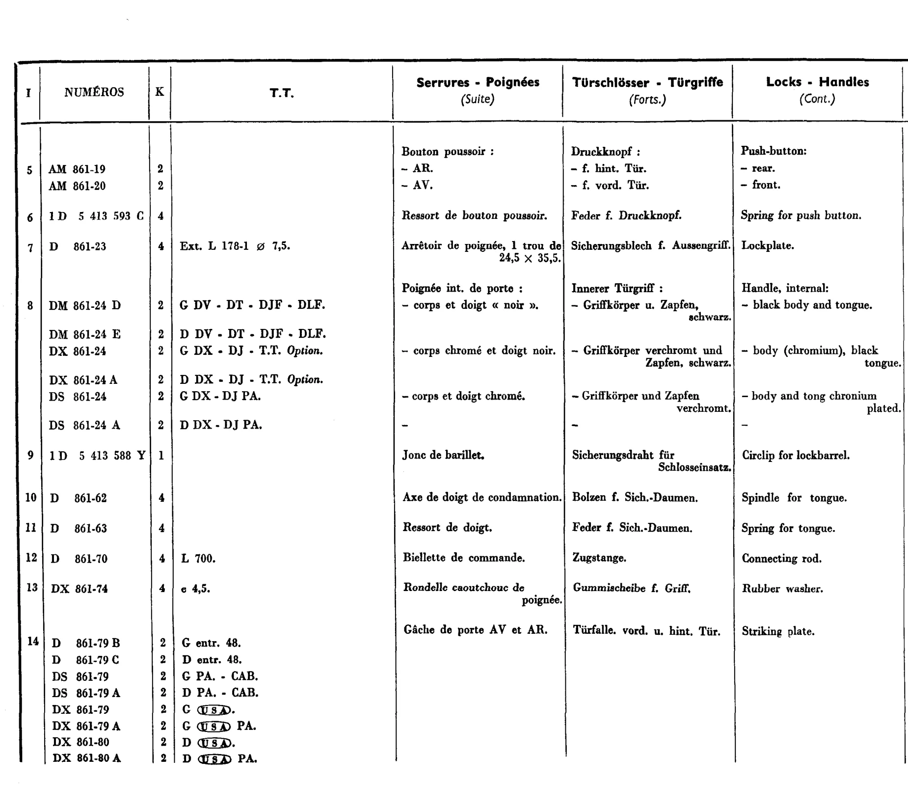 Door locks, handles, page 551 of 698 — 604 Parts Catalogue — Volume I