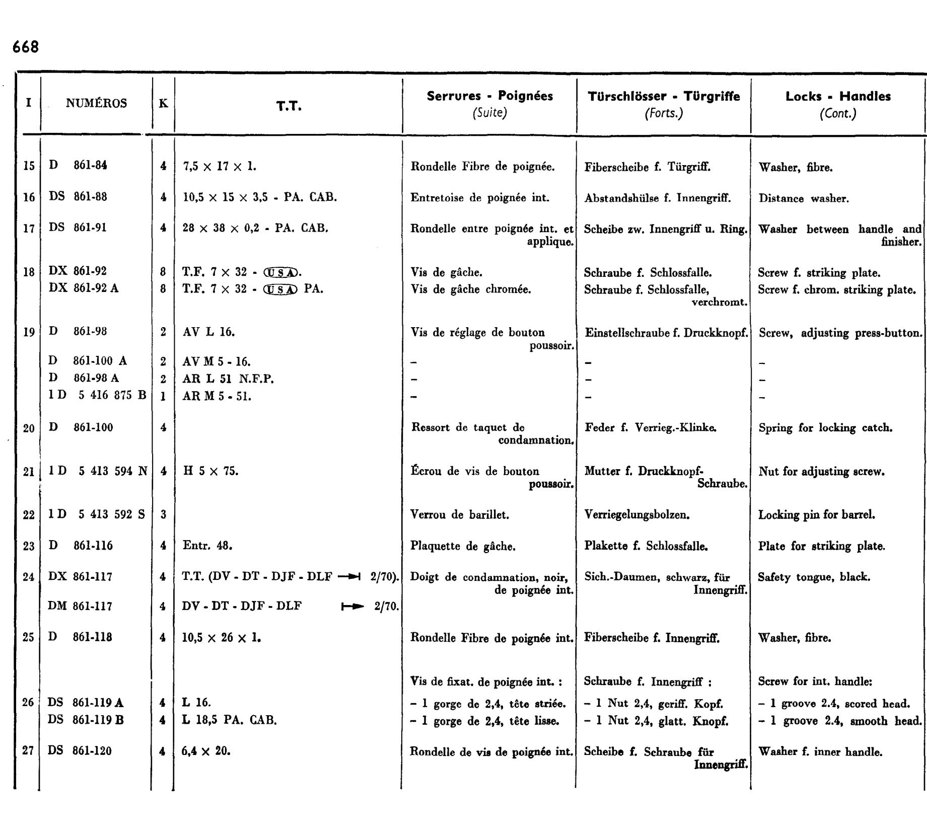 Door locks, handles, page 552 of 698 — 604 Parts Catalogue — Volume I