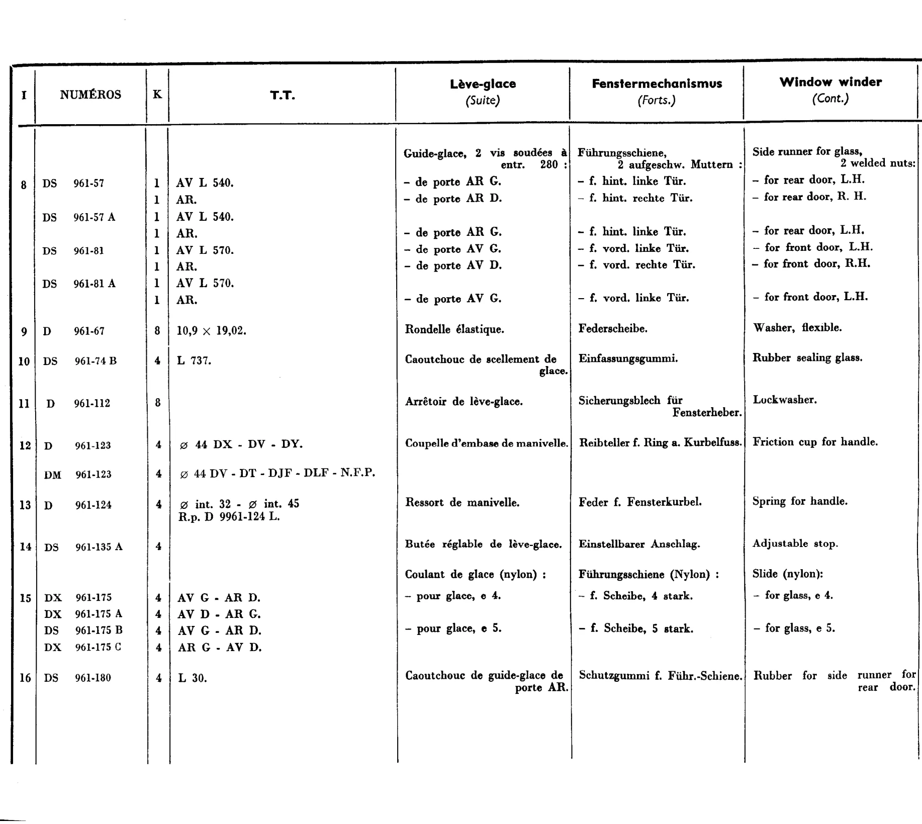 Window winder, page 556 of 698 — 604 Parts Catalogue — Volume I