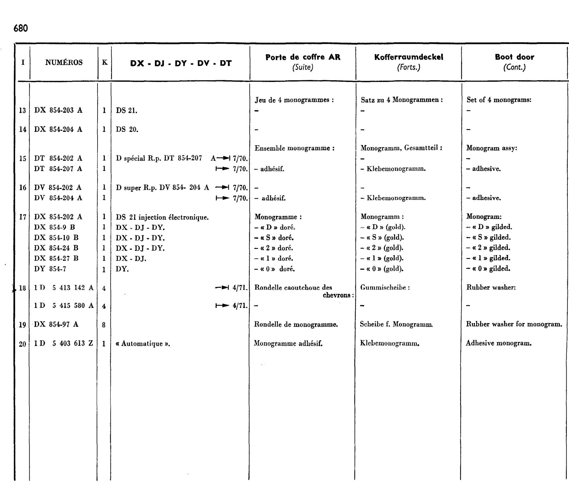 Boot door, page 560 of 698 — 604 Parts Catalogue — Volume I