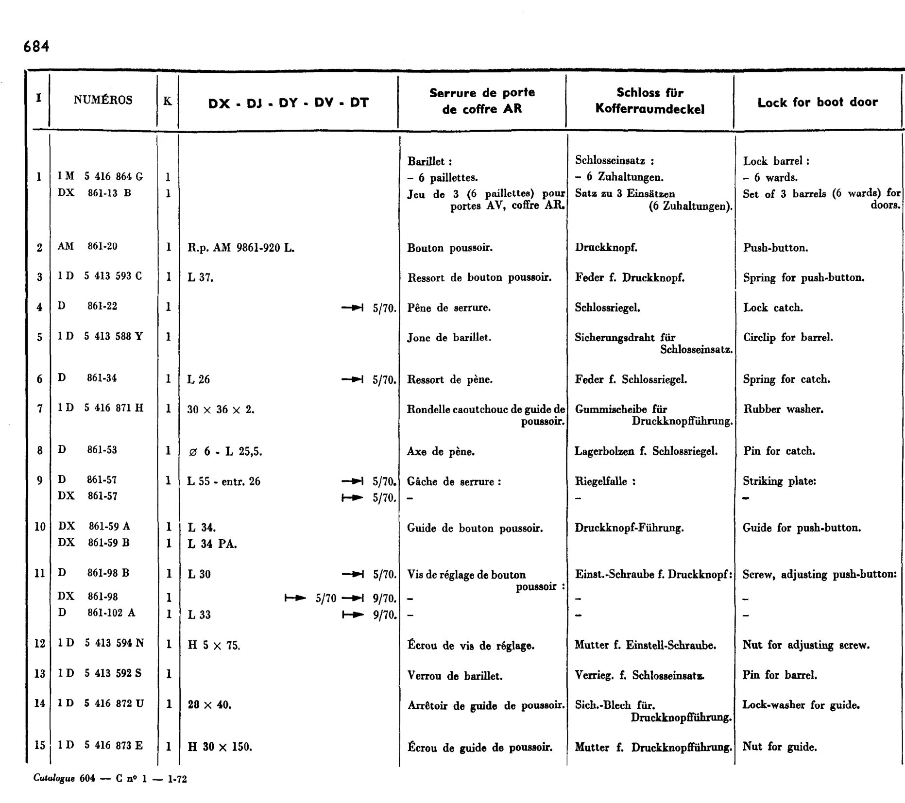 Lock for boot door, page 563 of 698 — 604 Parts Catalogue — Volume I