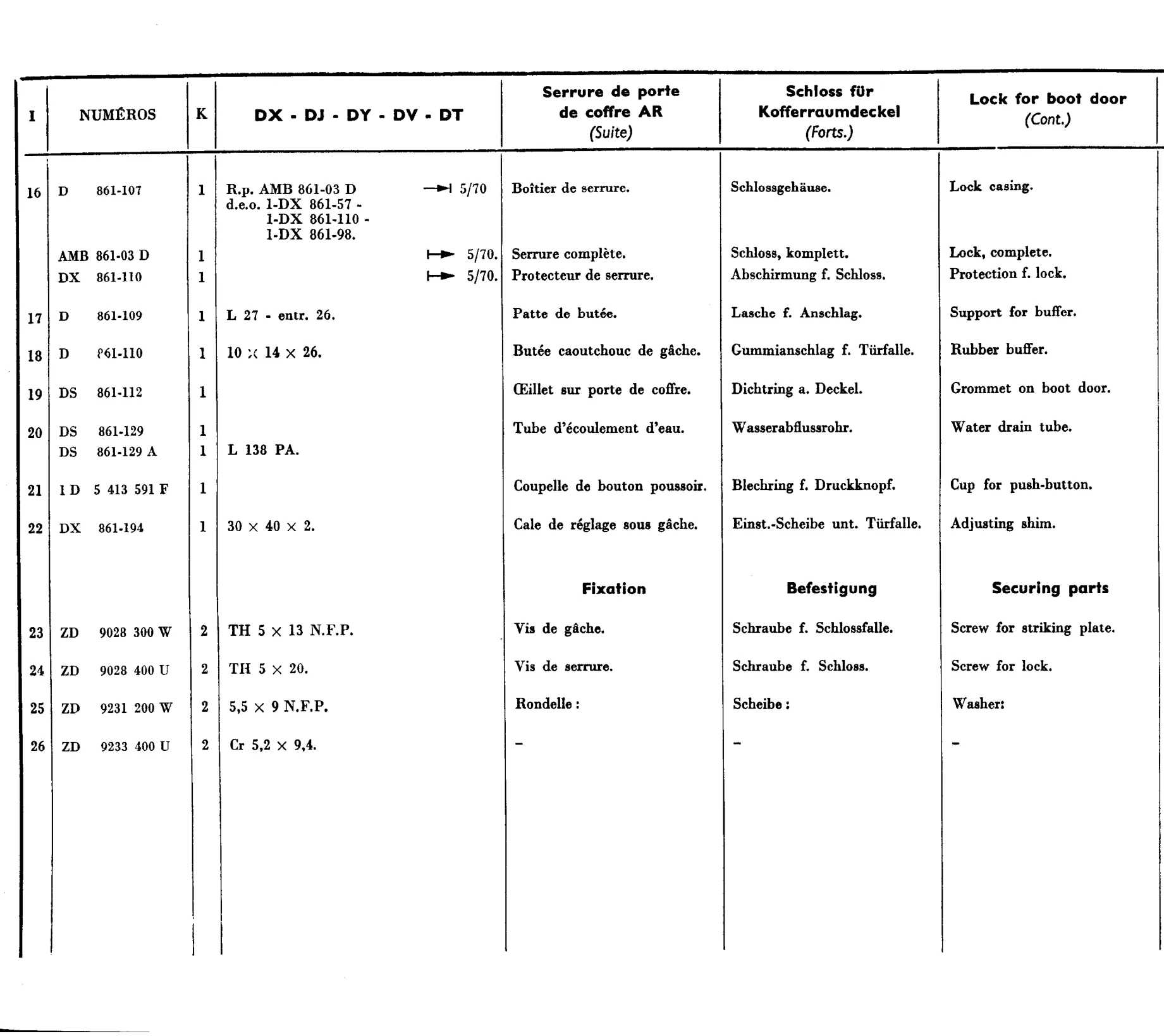 Lock for boot door, page 564 of 698 — 604 Parts Catalogue — Volume I