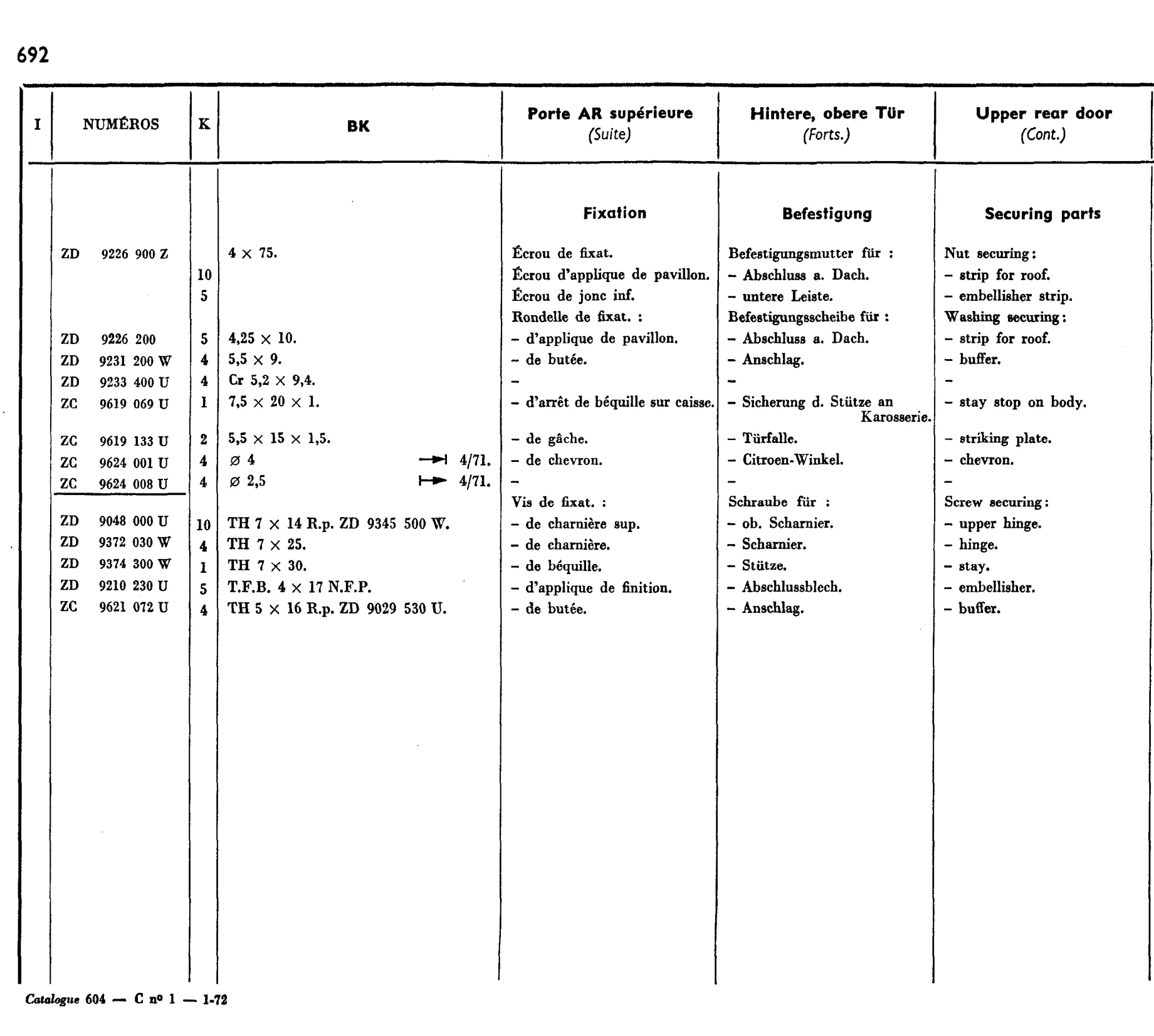 Upper R. Door (BK), page 568 of 698 — 604 Parts Catalogue — Volume I
