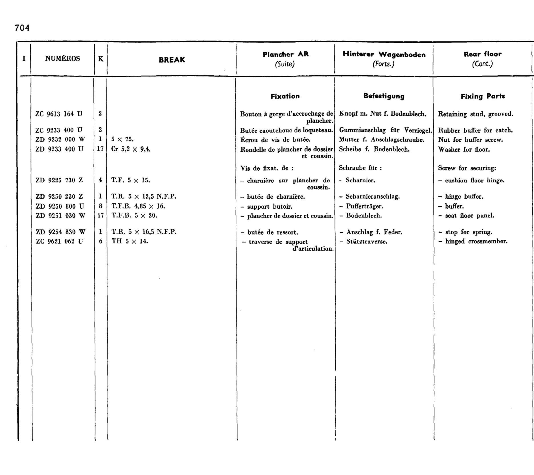 Rear floor - BK, page 576 of 698 — 604 Parts Catalogue — Volume I