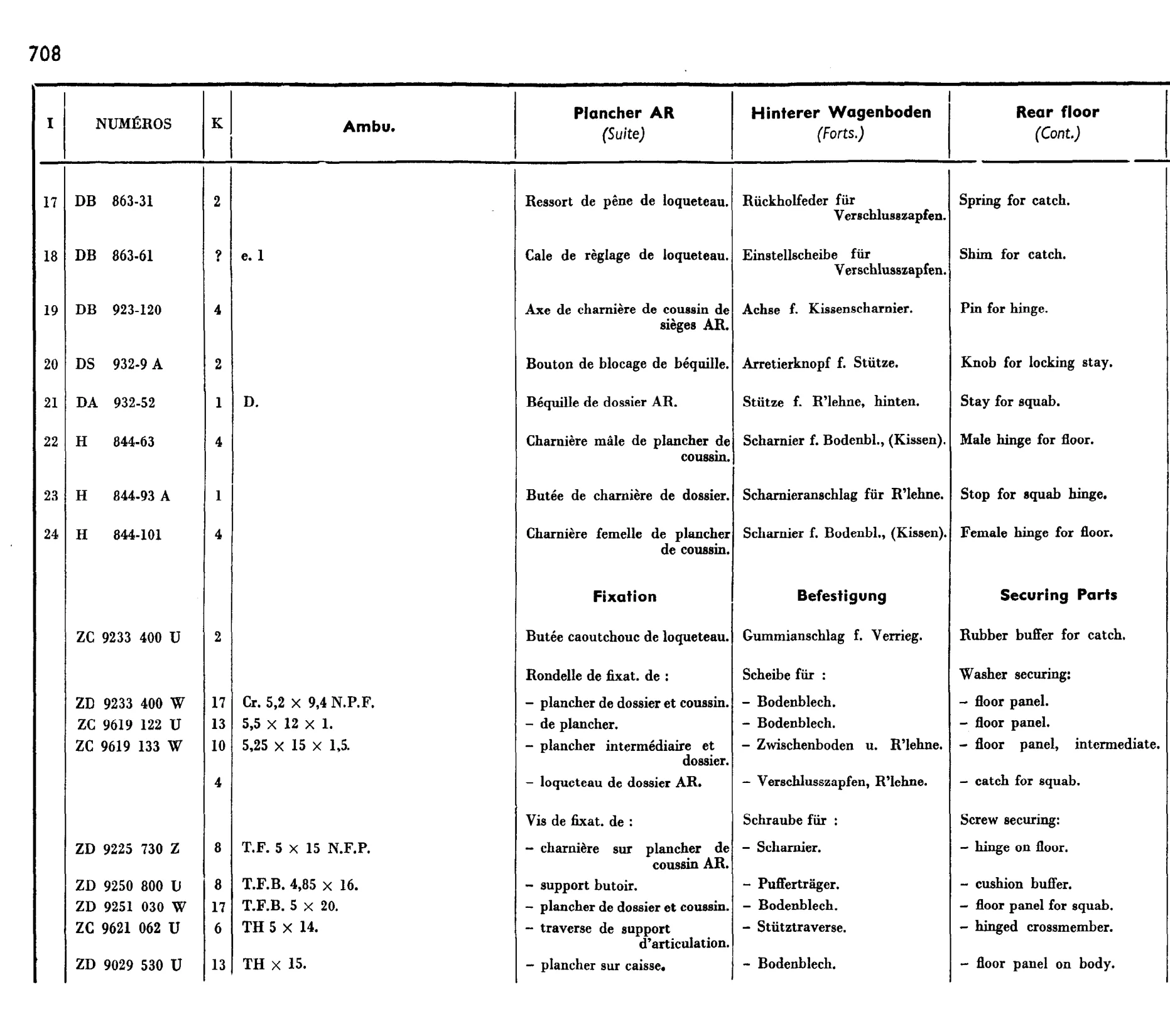 Rear floor - Ambu., page 579 of 698 — 604 Parts Catalogue — Volume I