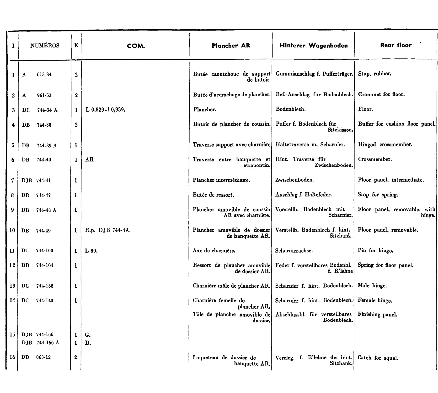 Rear floor - Com, page 581 of 698 — 604 Parts Catalogue — Volume I