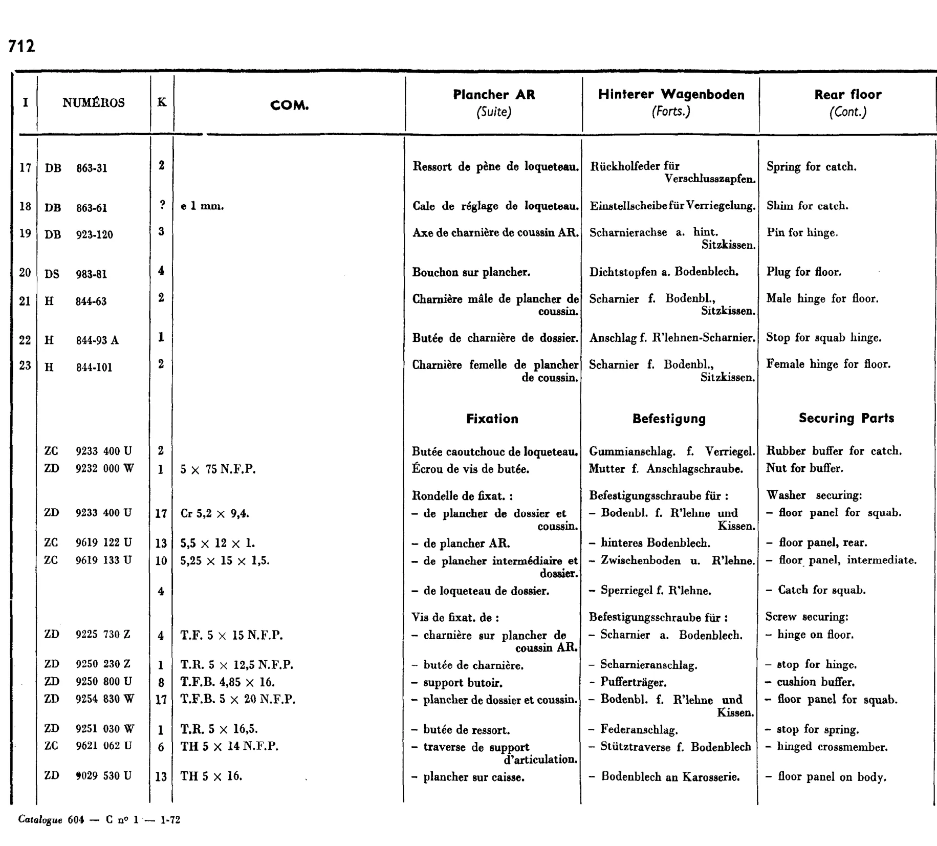 Rear floor - Com, page 582 of 698 — 604 Parts Catalogue — Volume I