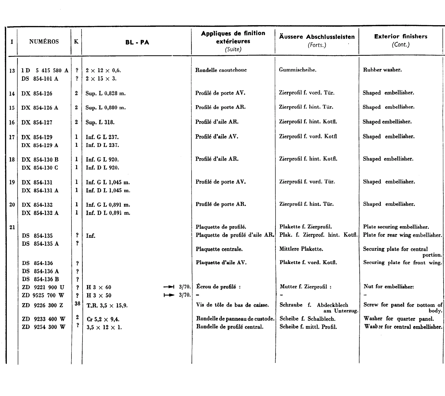 Exterior finishers, page 586 of 698 — 604 Parts Catalogue — Volume I
