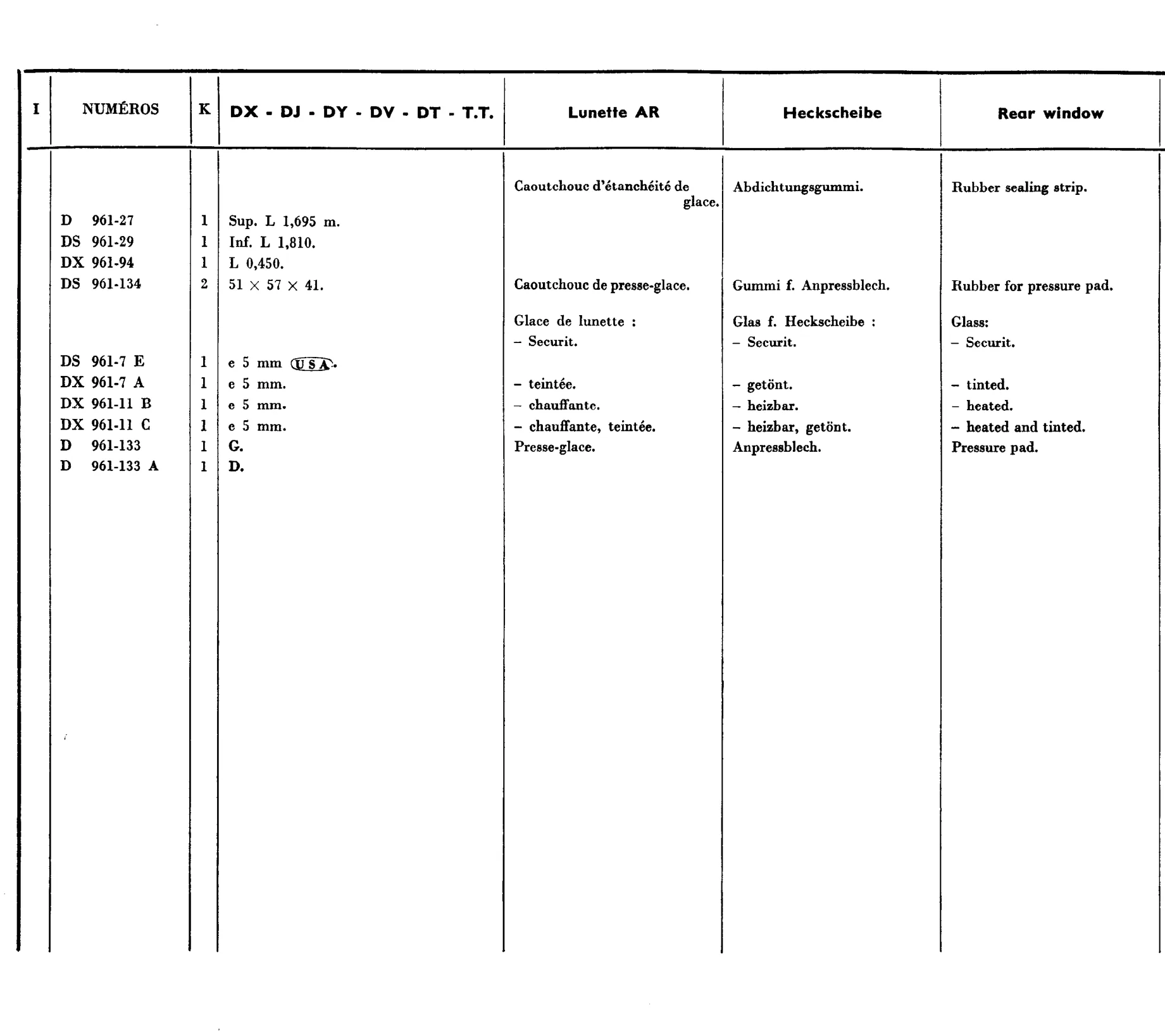 Rear window, page 589 of 698 — 604 Parts Catalogue — Volume I