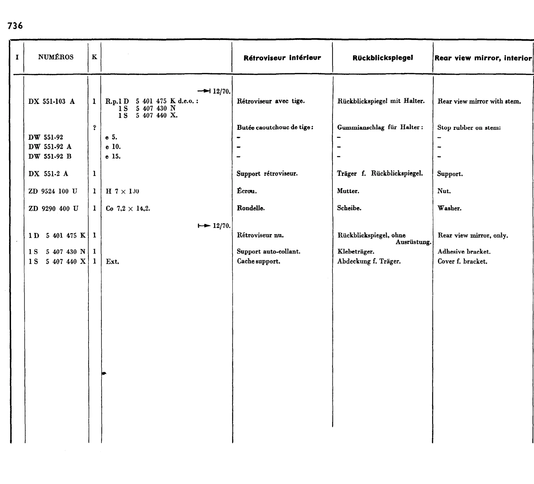 Rear view mirror, page 598 of 698 — 604 Parts Catalogue — Volume I