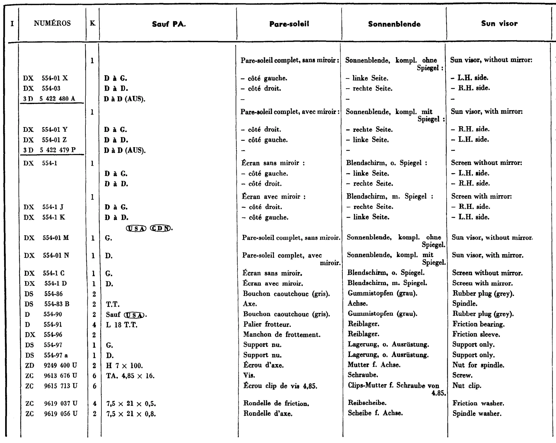 Rear view mirror, page 599 of 698 — 604 Parts Catalogue — Volume I