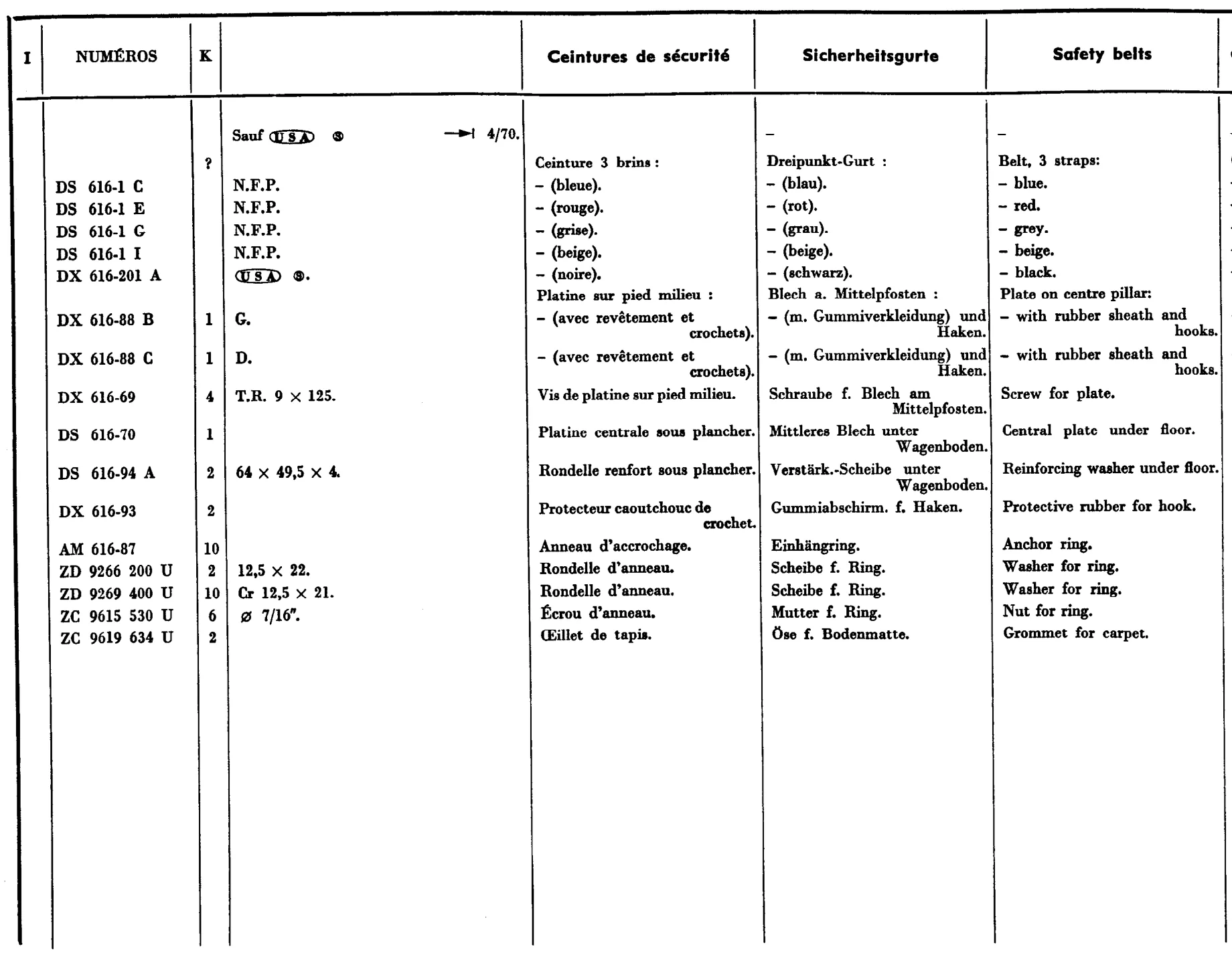 Safety belts, page 601 of 698 — 604 Parts Catalogue — Volume I