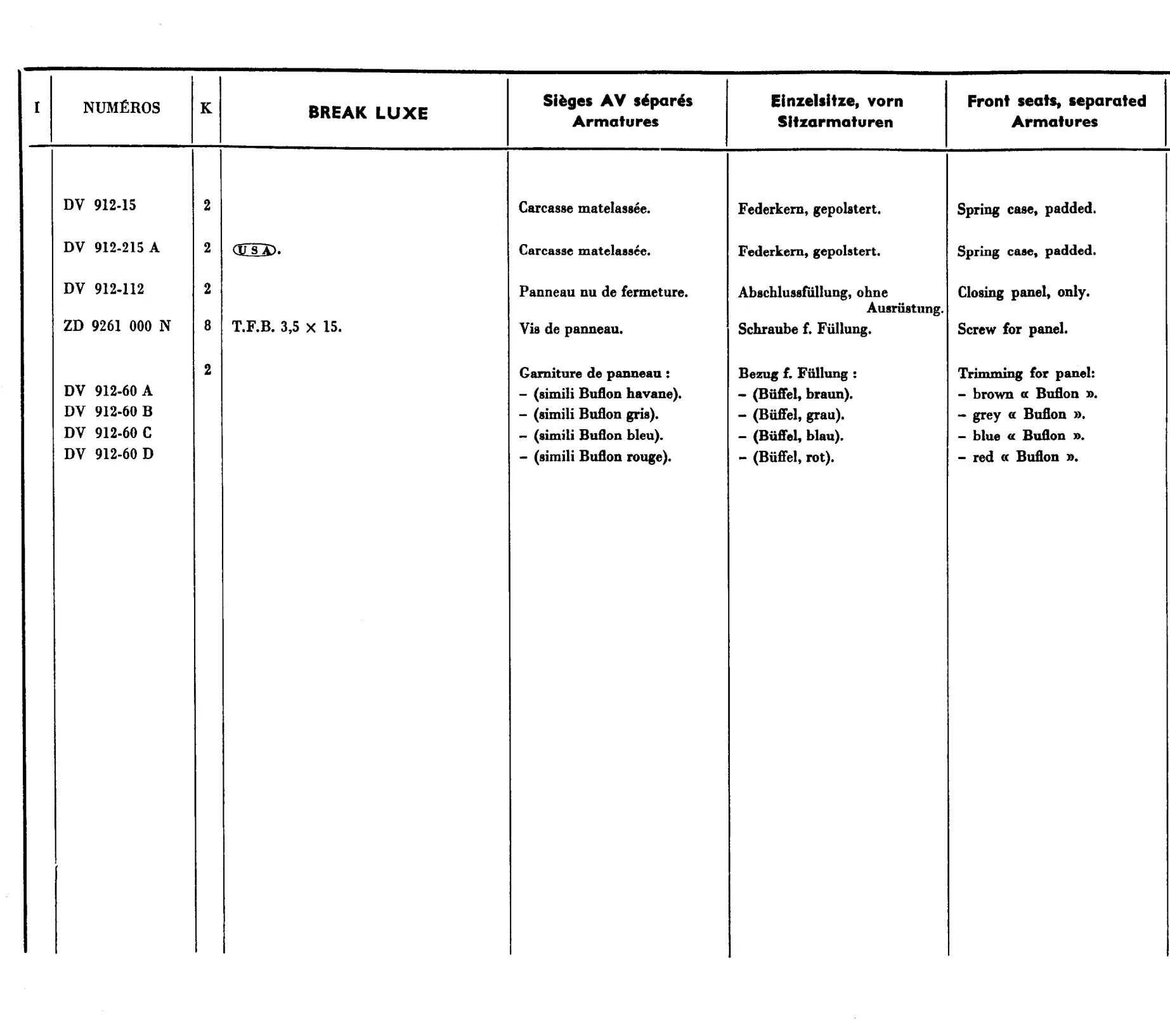 Front seats, page 609 of 698 — 604 Parts Catalogue — Volume I