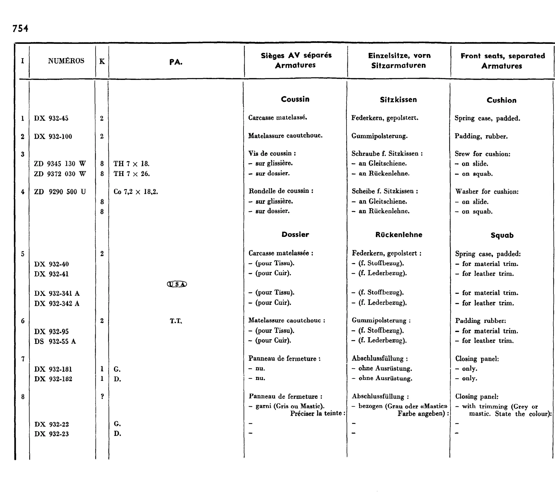 Front seats - PA, page 614 of 698 — 604 Parts Catalogue — Volume I