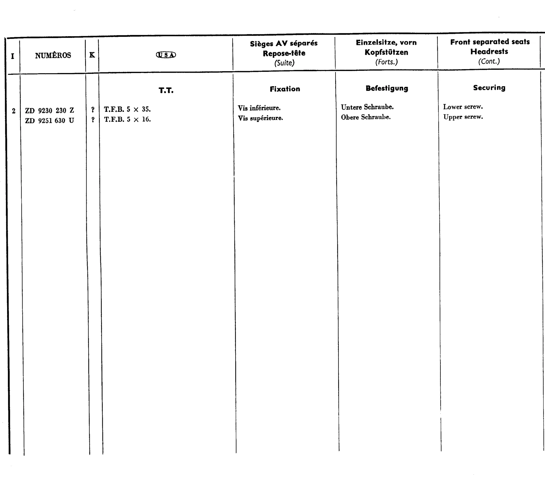 Headrests (USA), page 621 of 698 — 604 Parts Catalogue — Volume I