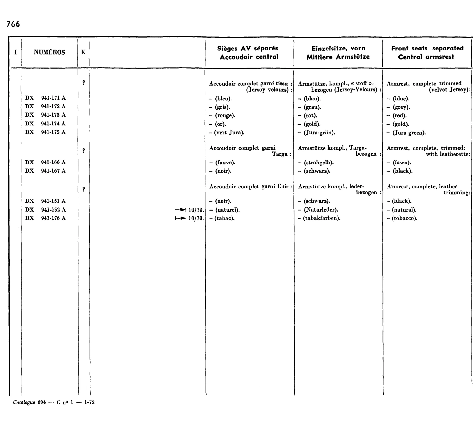 Headrests (USA), page 622 of 698 — 604 Parts Catalogue — Volume I
