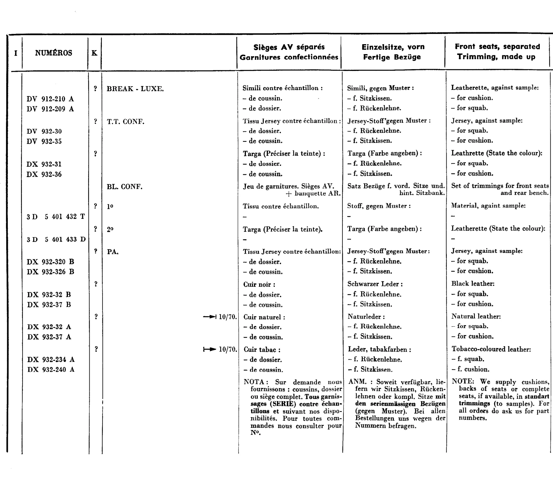 Headrests (USA), page 623 of 698 — 604 Parts Catalogue — Volume I