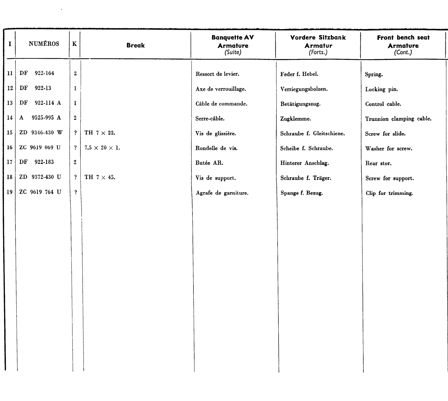 Front bench seat, page 626 of 698 — 604 Parts Catalogue — Volume I