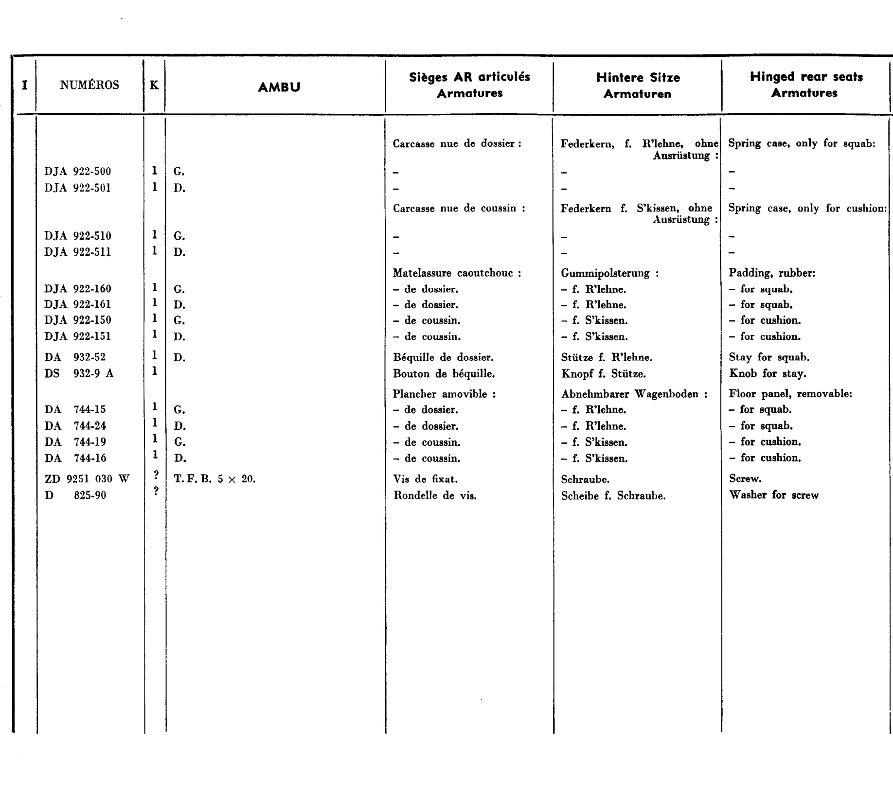 Rear seats - Ambu., page 628 of 698 — 604 Parts Catalogue — Volume I