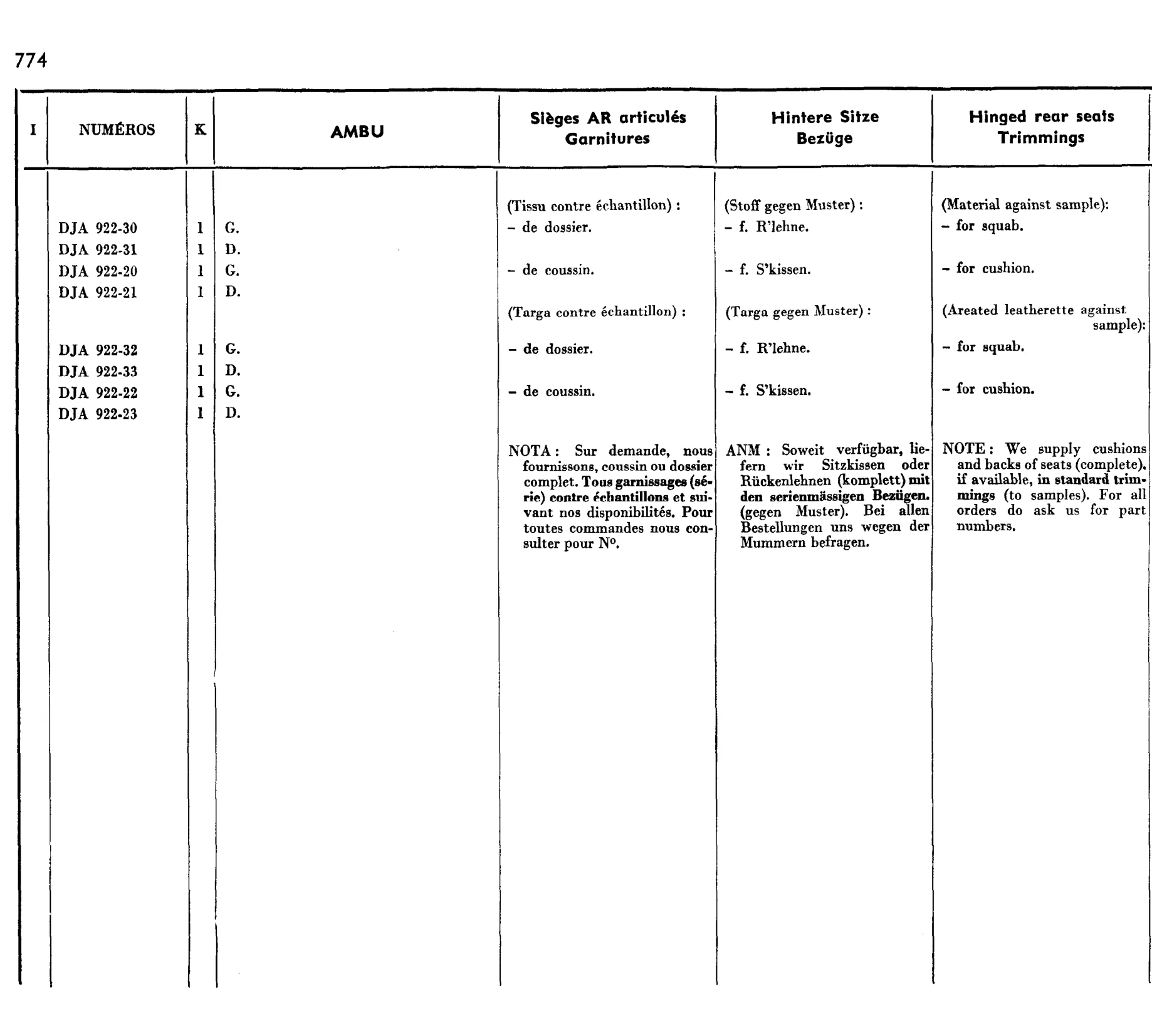 Rear seats - Ambu., page 629 of 698 — 604 Parts Catalogue — Volume I