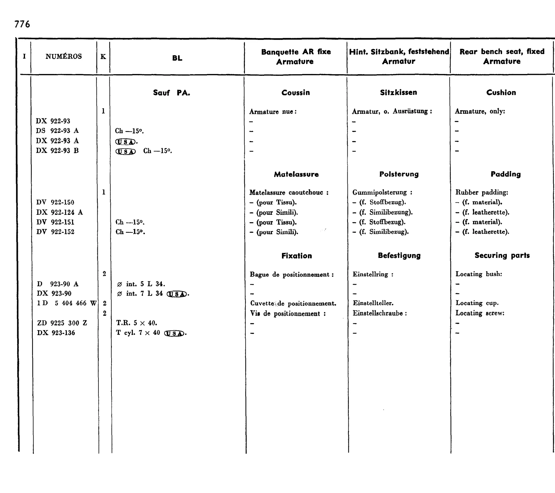 Rear seats - BL, page 631 of 698 — 604 Parts Catalogue — Volume I