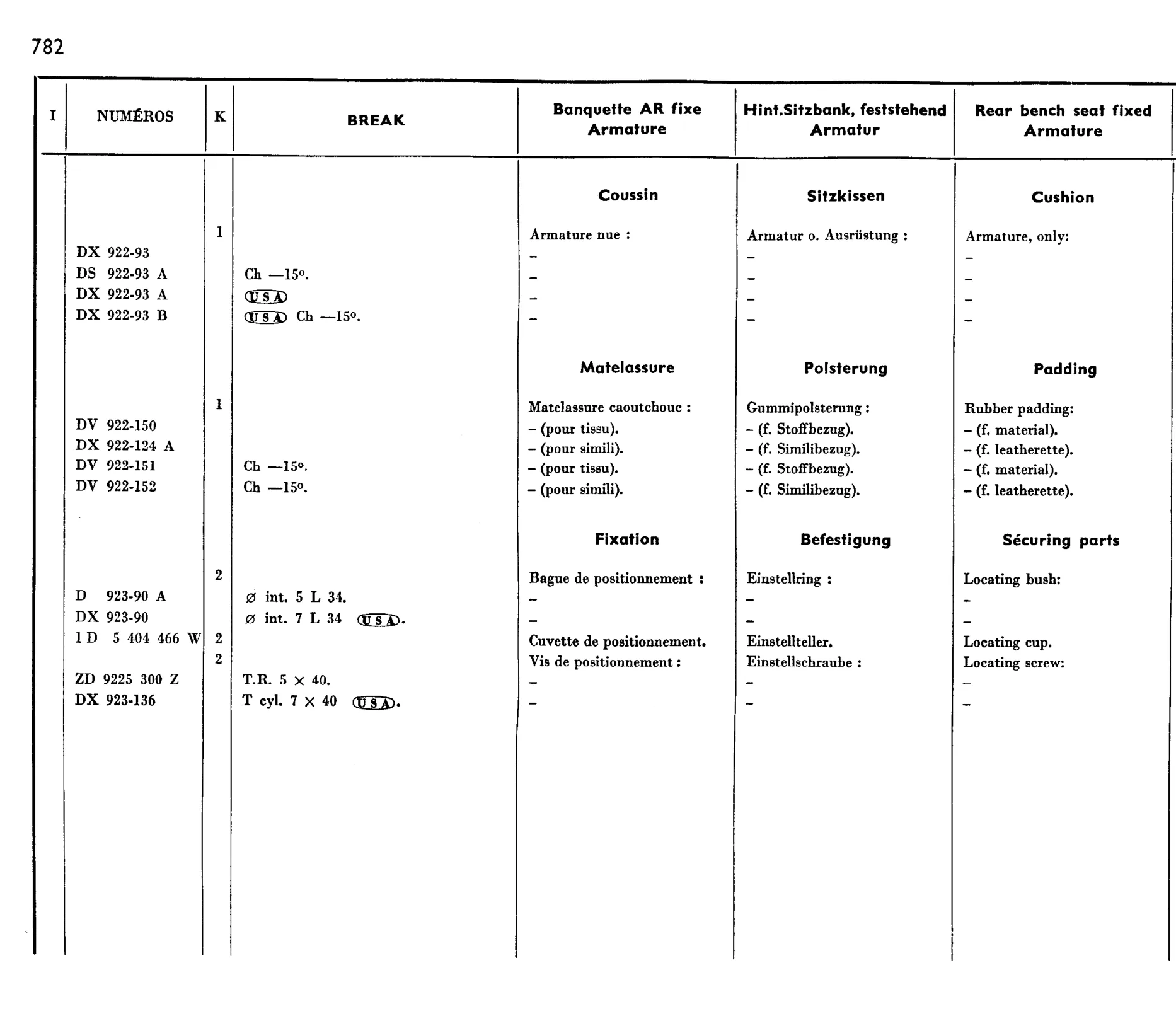 Rear seats - BK fixed, page 637 of 698 — 604 Parts Catalogue — Volume I