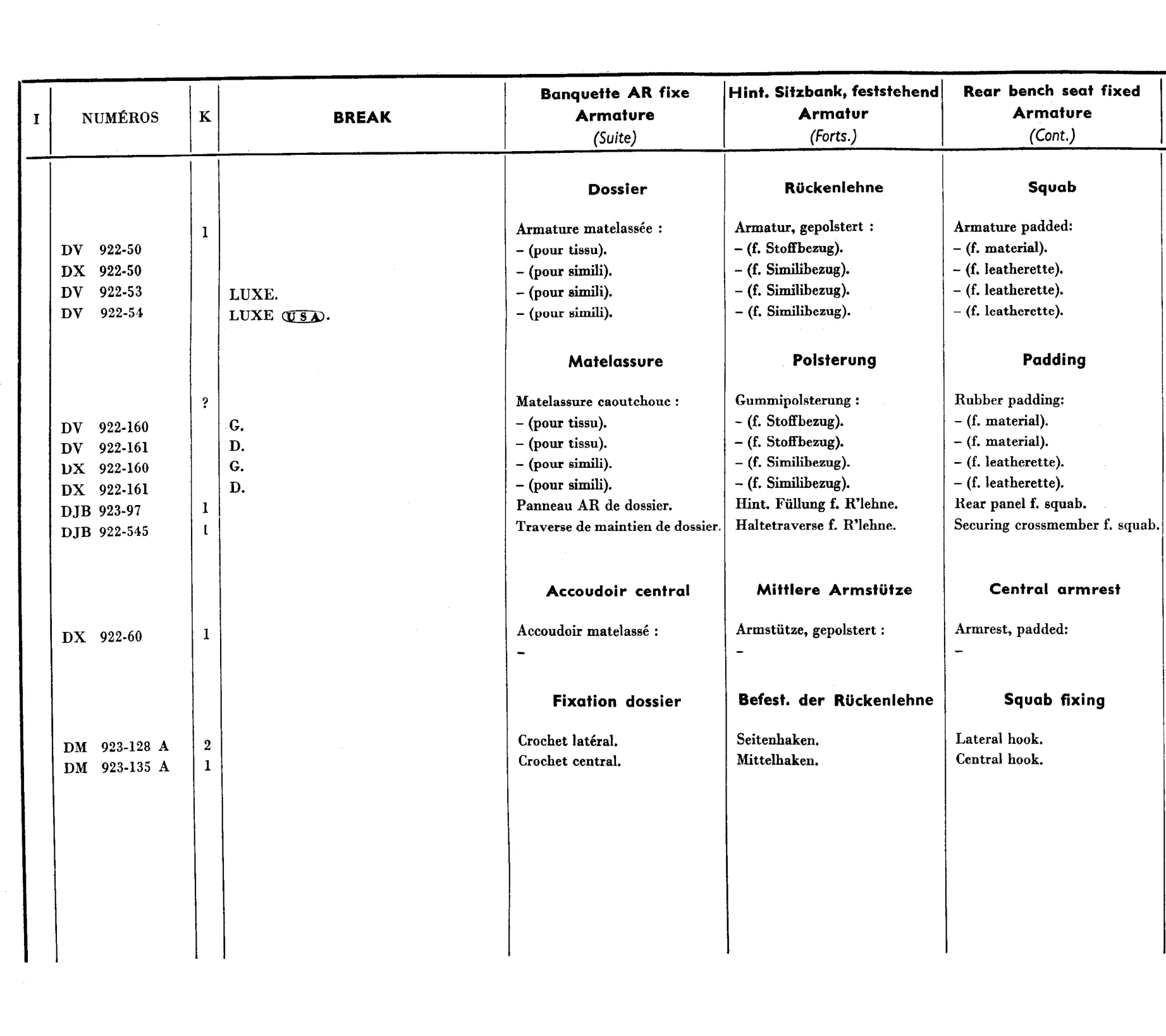 Rear seats - BK fixed, page 638 of 698 — 604 Parts Catalogue — Volume I