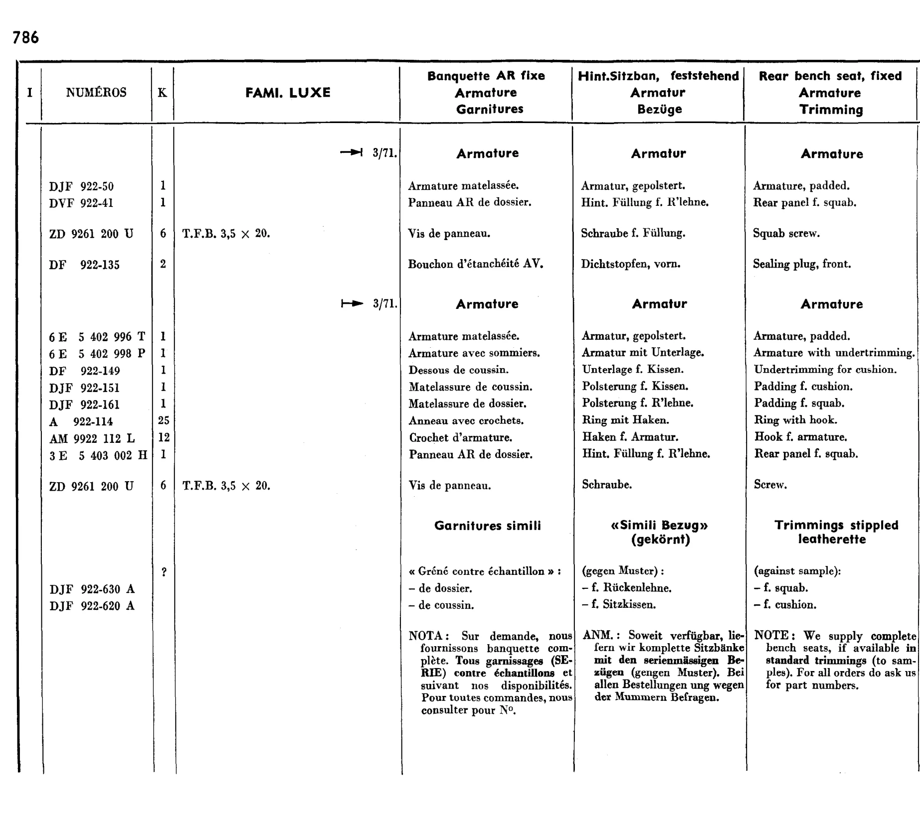 Rear seats - BK fixed, page 641 of 698 — 604 Parts Catalogue — Volume I