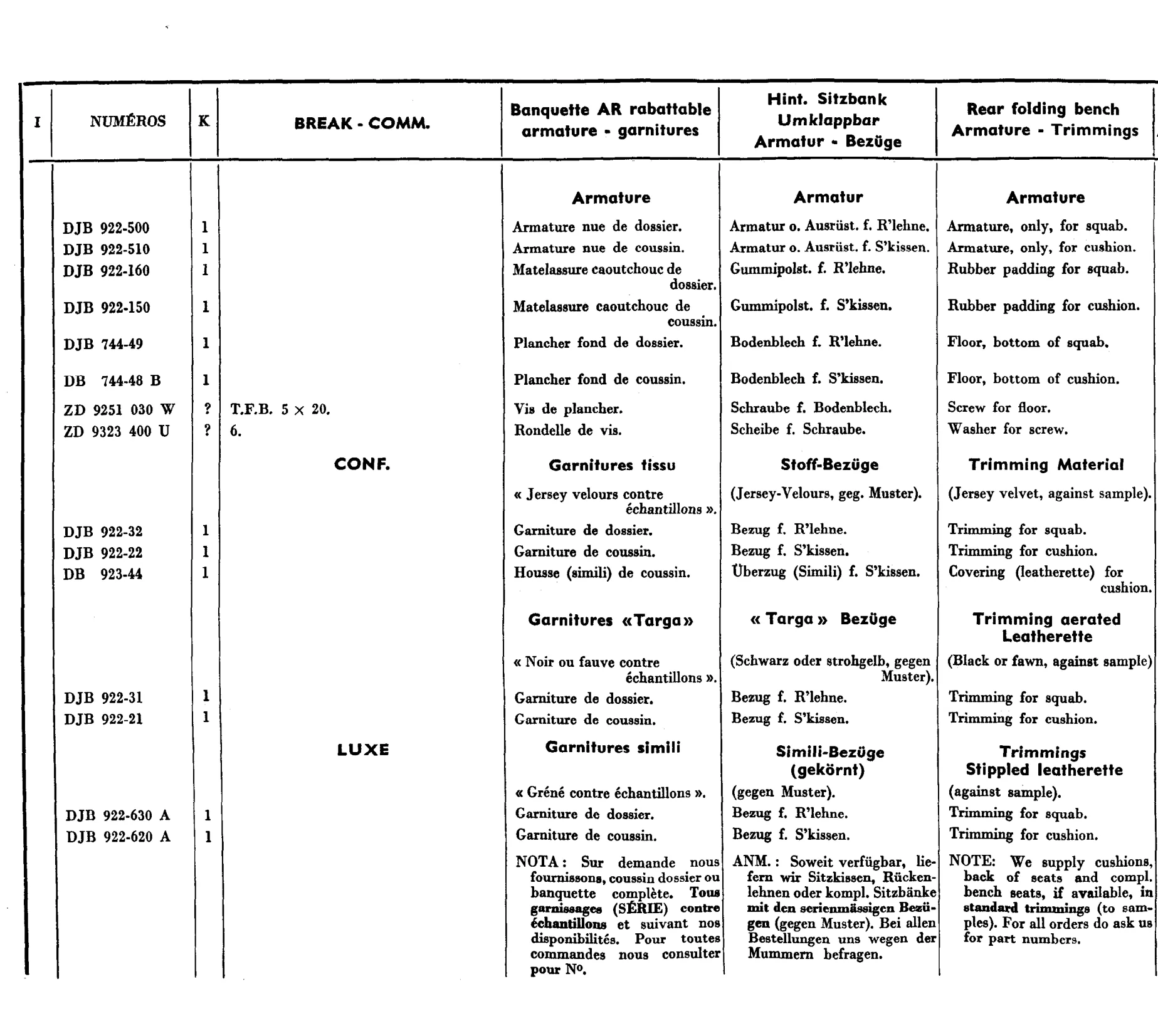 Rear folding seats, page 642 of 698 — 604 Parts Catalogue — Volume I