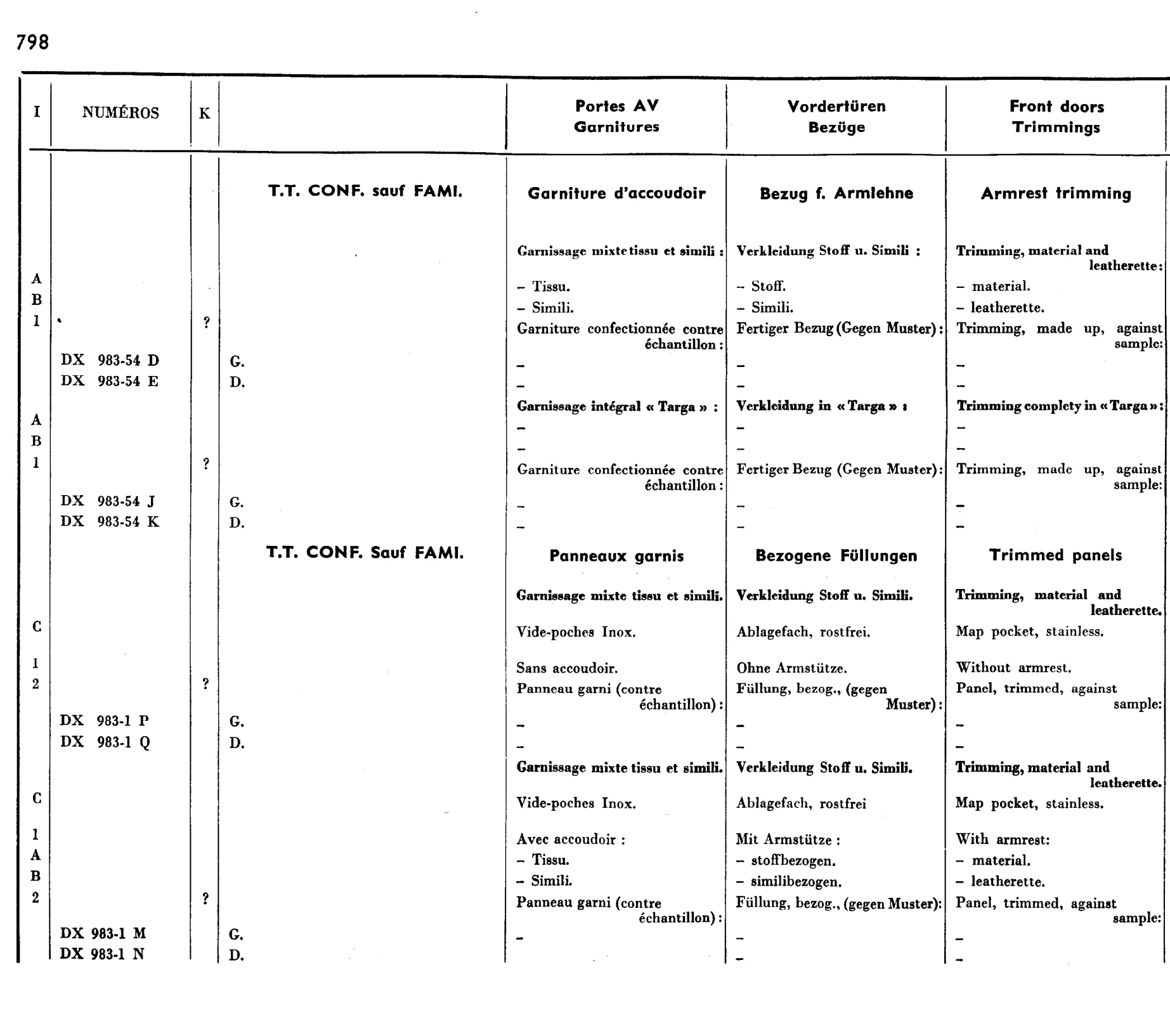 Door trim panels, page 651 of 698 — 604 Parts Catalogue — Volume I