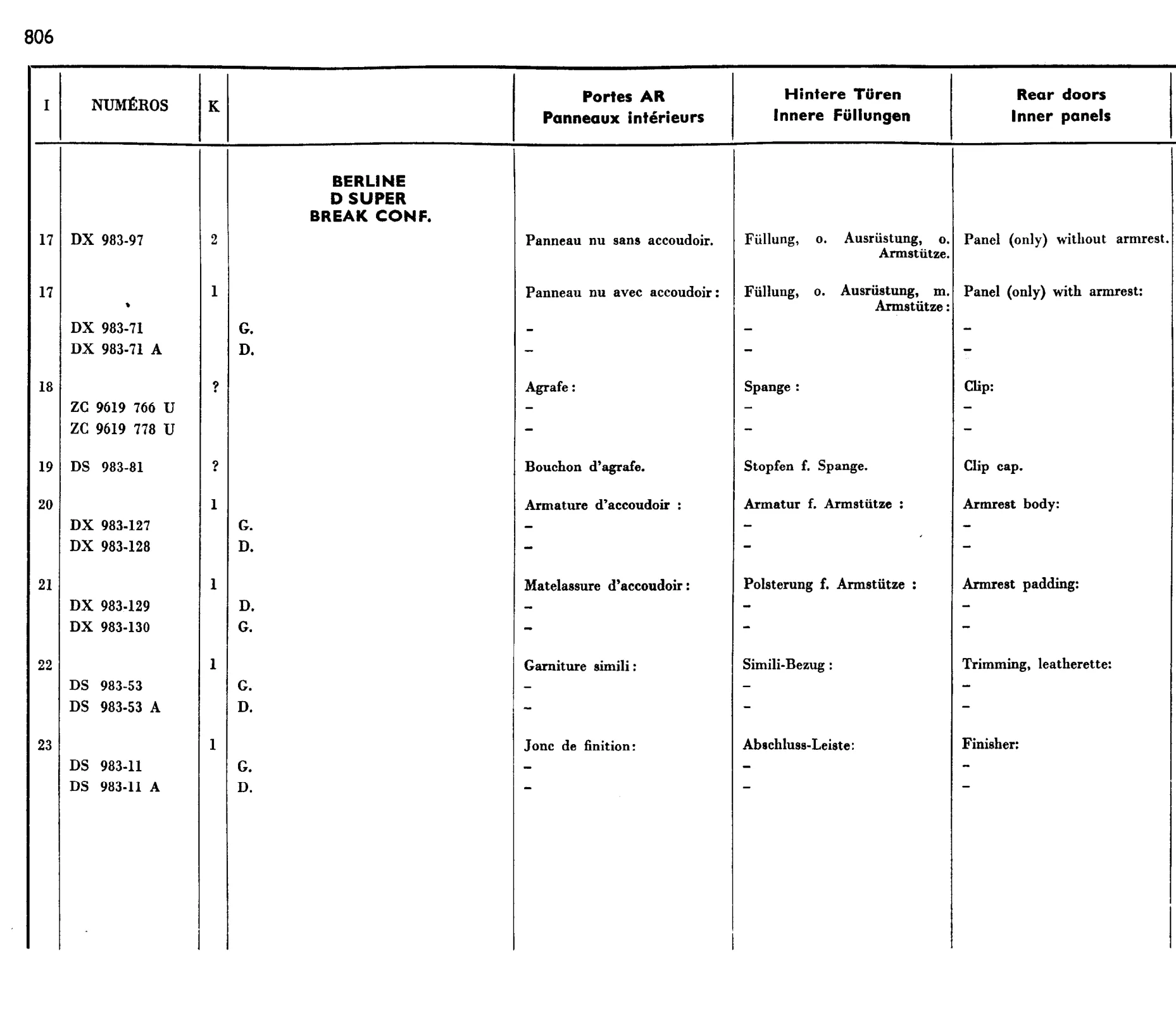 Door trim panels, page 657 of 698 — 604 Parts Catalogue — Volume I