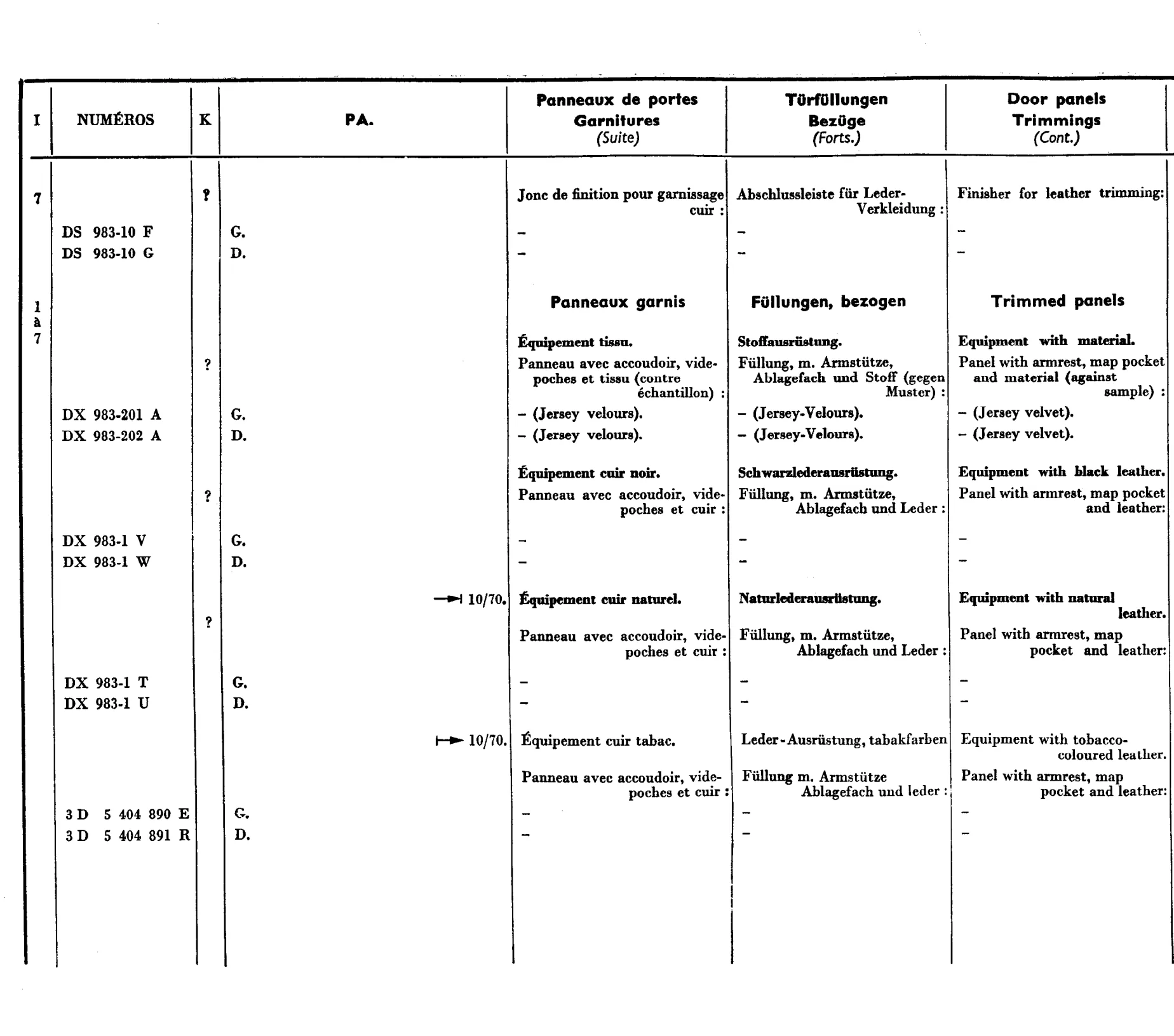 Door trim panels, page 663 of 698 — 604 Parts Catalogue — Volume I