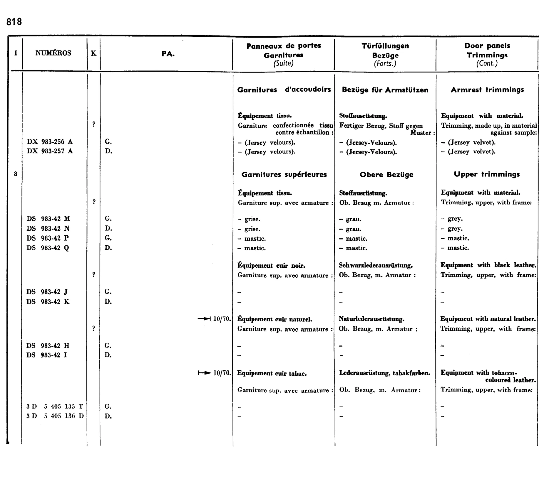 Door trim panels, page 664 of 698 — 604 Parts Catalogue — Volume I