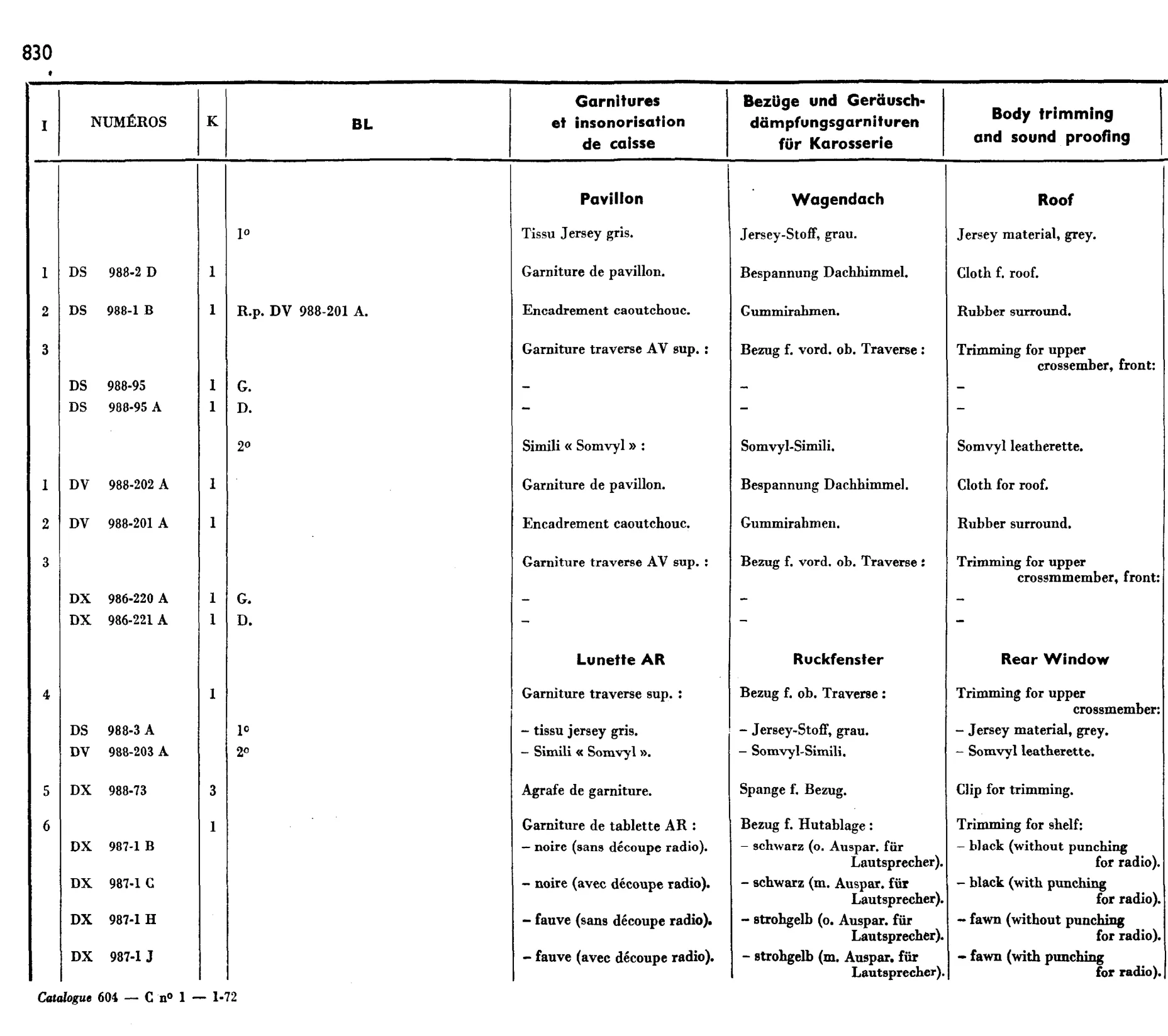 Body trim, page 671 of 698 — 604 Parts Catalogue — Volume I