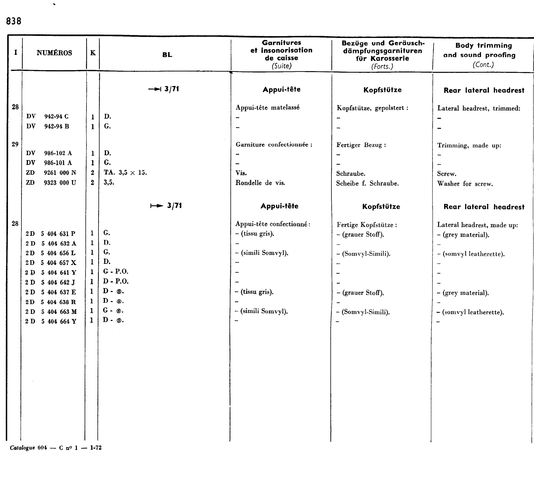 Body trim, page 675 of 698 — 604 Parts Catalogue — Volume I