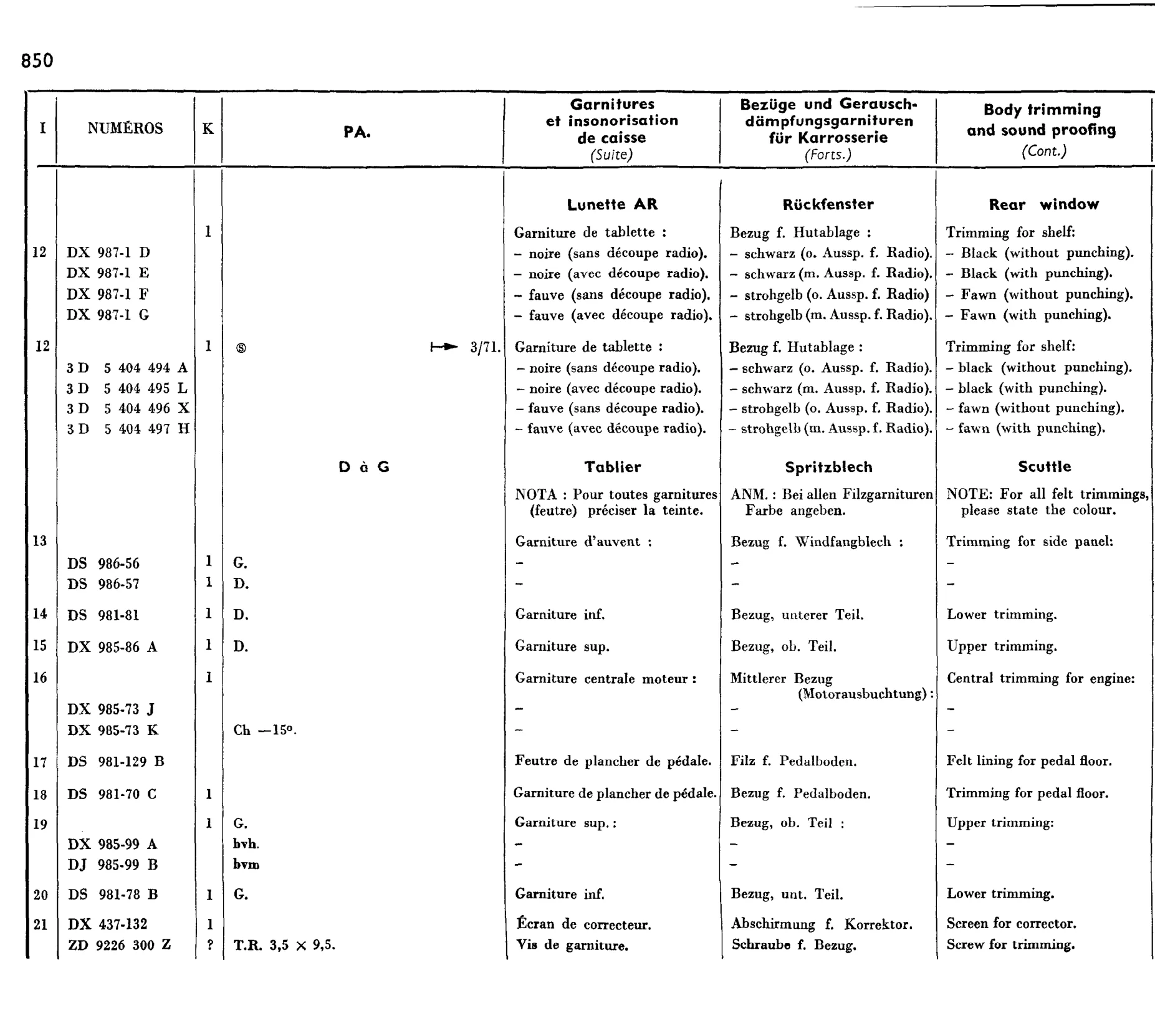 Body trim PA, page 683 of 698 — 604 Parts Catalogue — Volume I