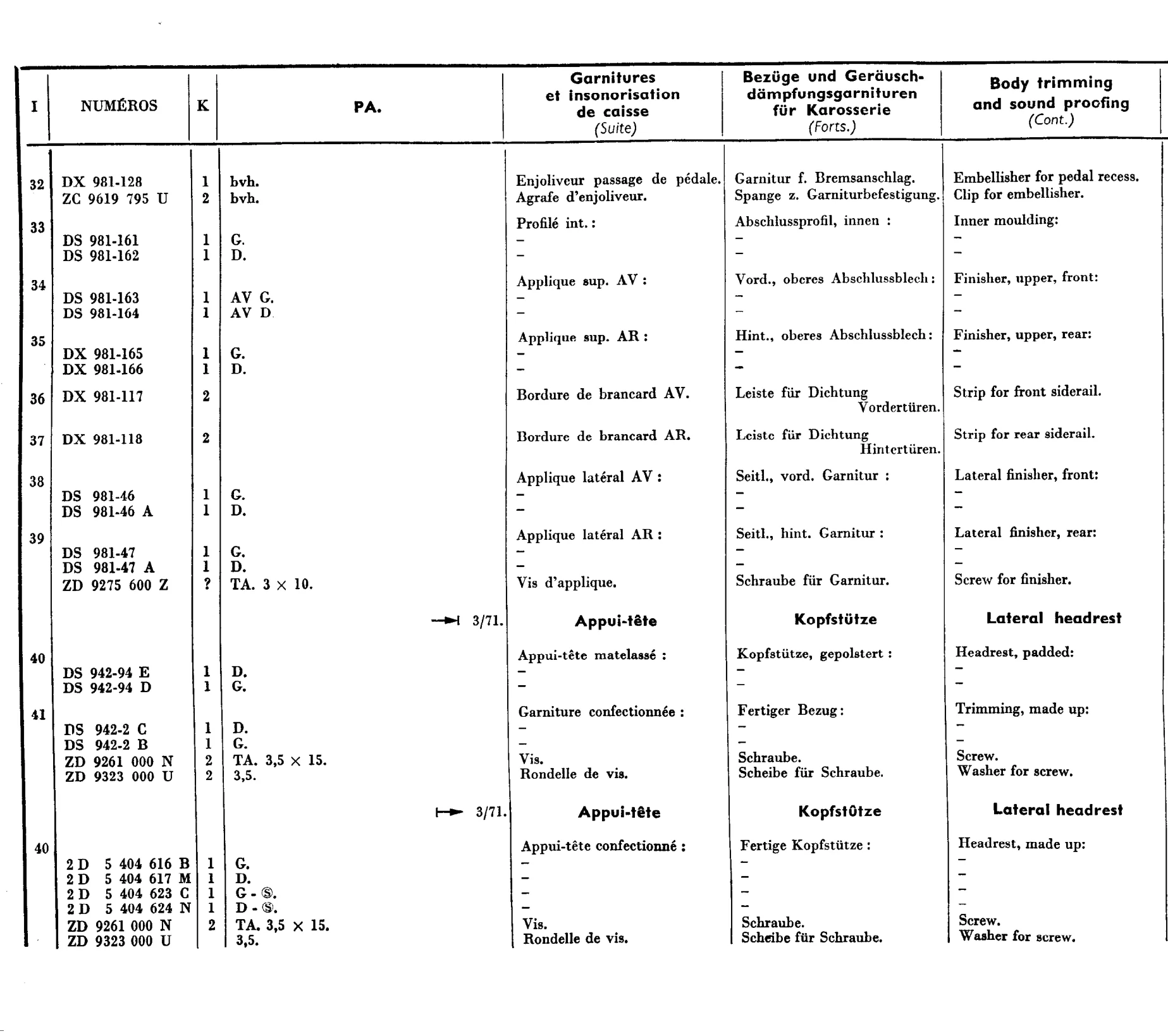 Body trim PA, page 686 of 698 — 604 Parts Catalogue — Volume I