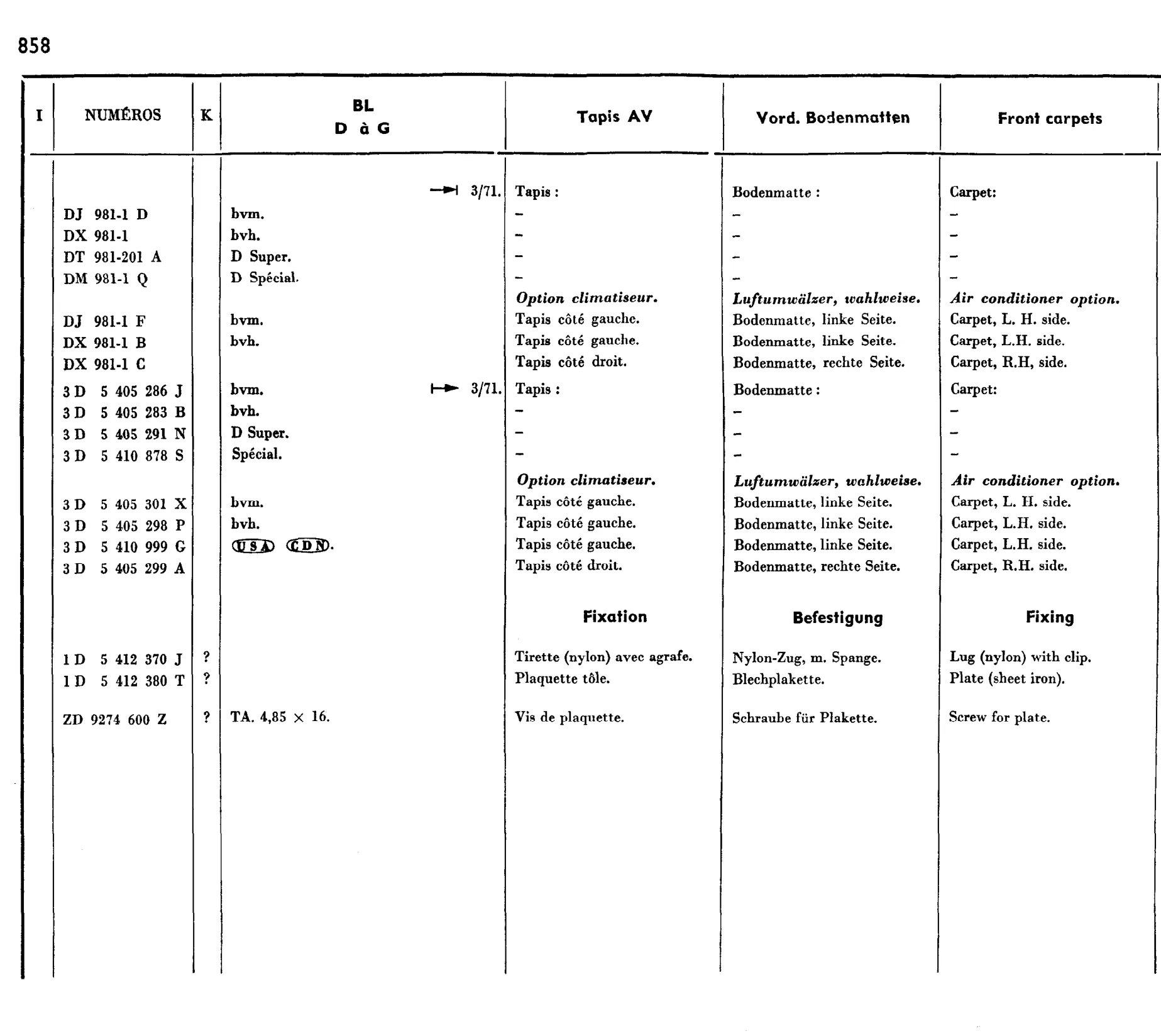 Carpets, page 687 of 698 — 604 Parts Catalogue — Volume I