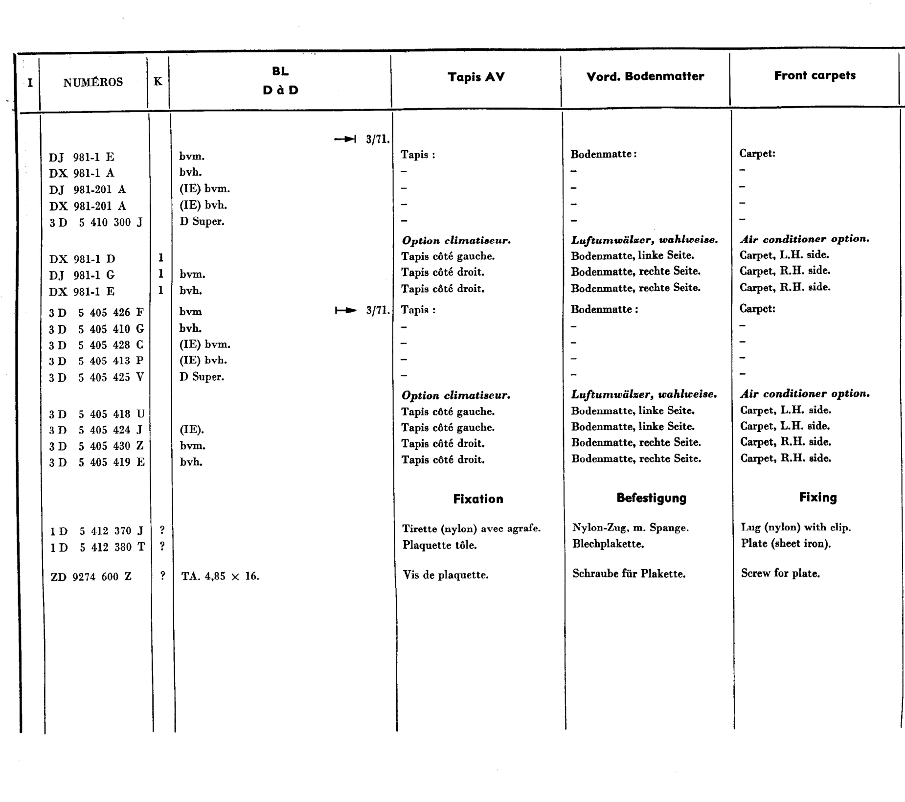 Carpets, page 688 of 698 — 604 Parts Catalogue — Volume I